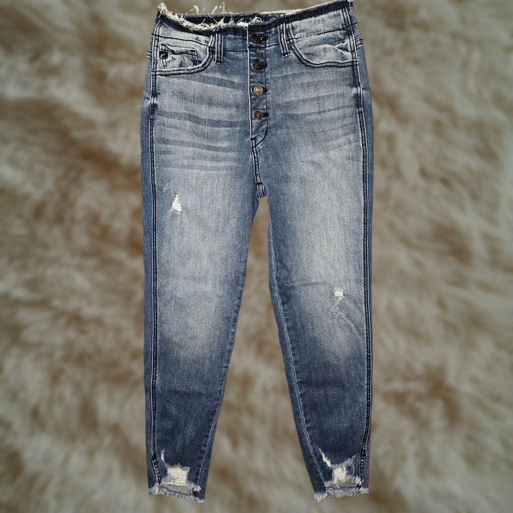 Vintage VINTAGE KanCan Jeans Womens 11/29 Blue High Rise Button Fly Distressed Raw Hem Denim Size 32" / US 10 / IT 46 - 1 Thumbnail