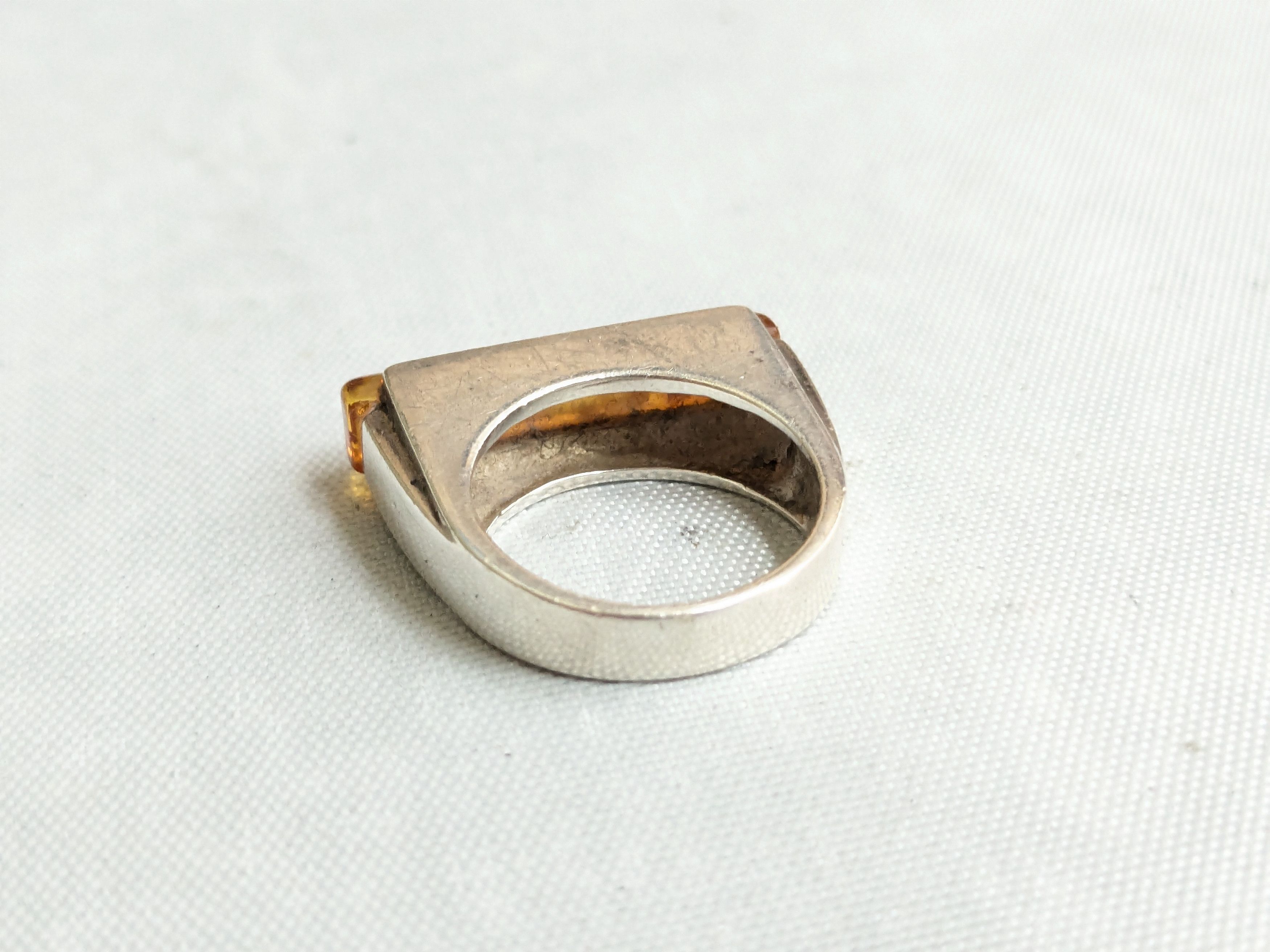 Jewelry Sterling Silver Ring Amber 6.75 Orange Avant Garde Modern Size ONE SIZE - 8 Thumbnail