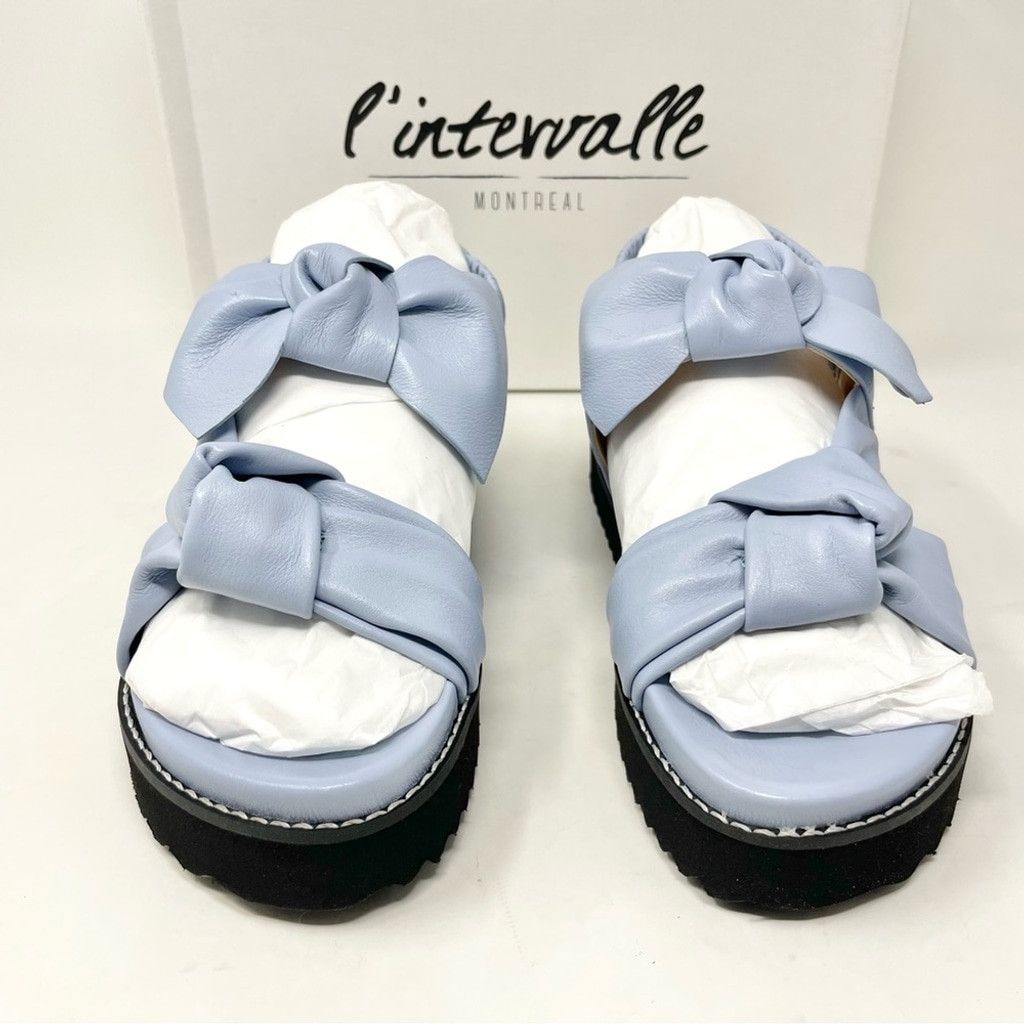 Leather NEW L’ Intervalle Atlantis Lt Blue Leather Bow Sandals 38/ 7 Size US 7 / IT 37 - 5 Thumbnail