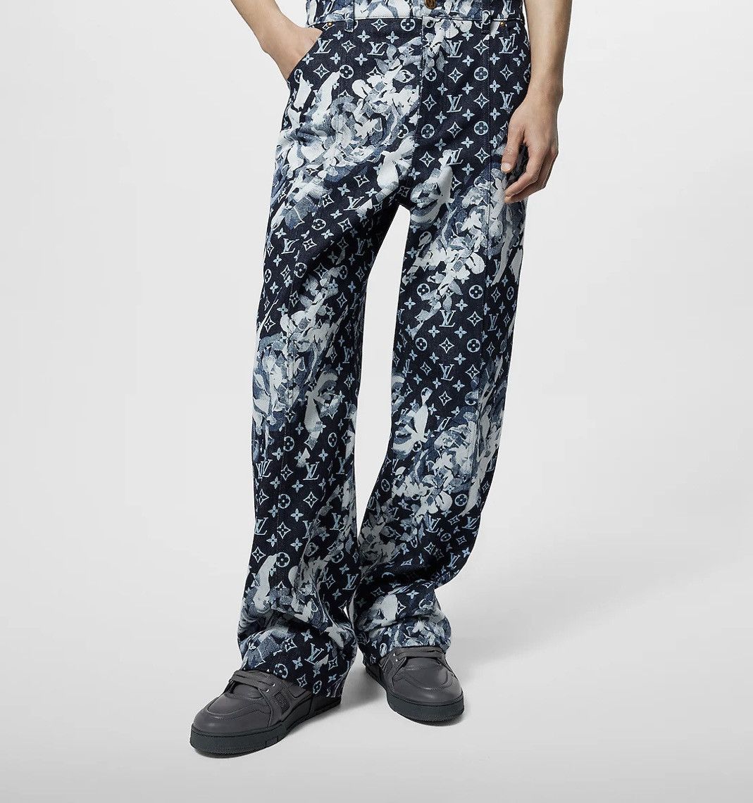 Louis Vuitton Monogram Printed Denim Trousers