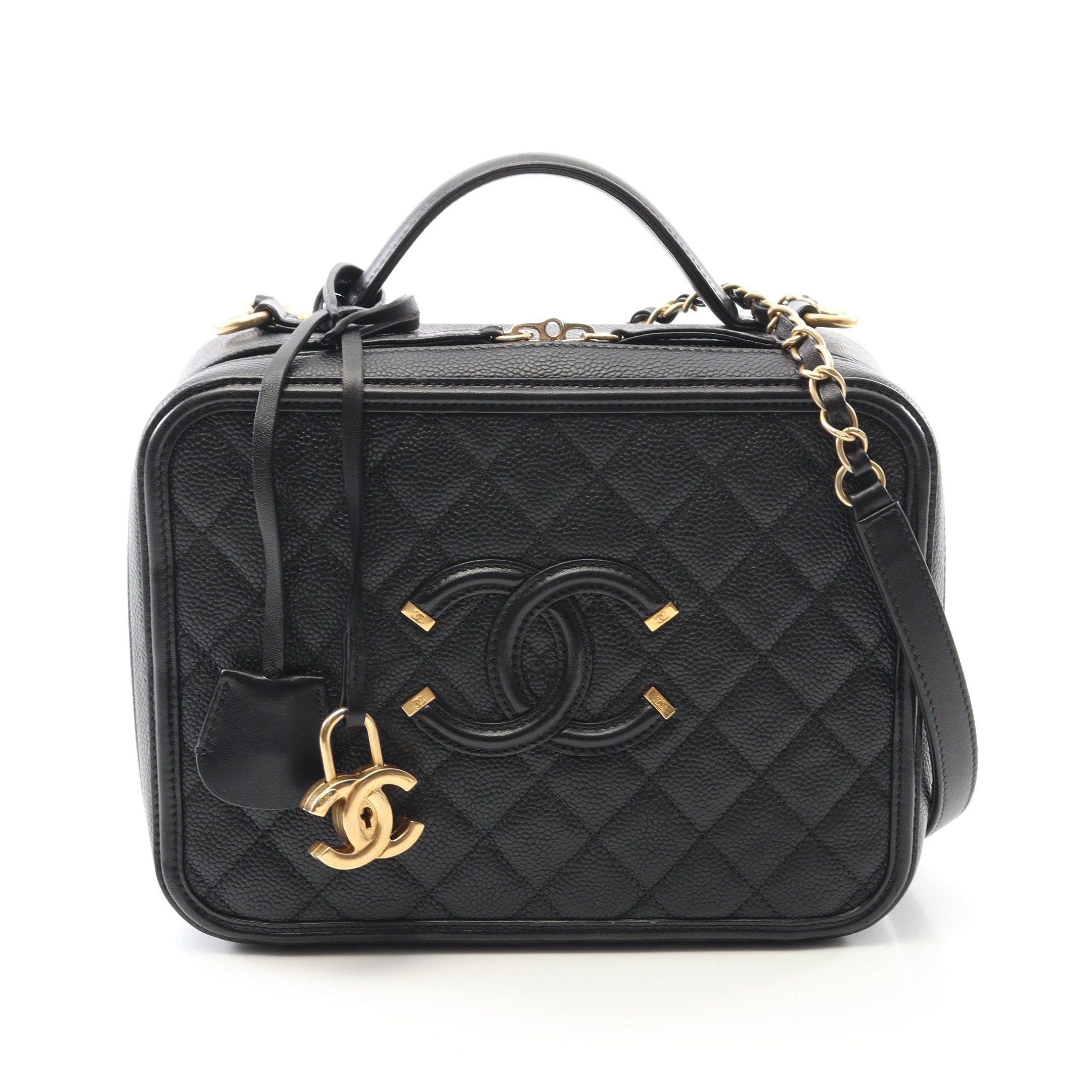 Chanel Cc Filigree Matelasse Vanity Chain Shoulder Bag Caviar Skin Black Gold Hardware, Women's