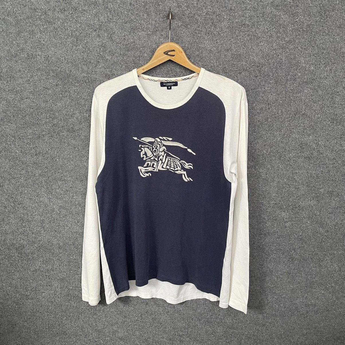 image of Burberry London Embroidery Big Logo L/s T Shirt in Blue/White, Men's (Size Medium)