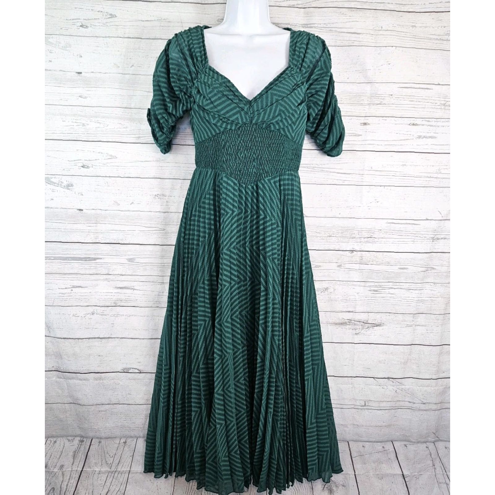 Asos ASOS Design Womens Midi Dress Sz 4 Green Striped Pleated A-Line Convertible Zip Dress Length Midi Size S / US 4 / IT 40 - 2 Thumbnail