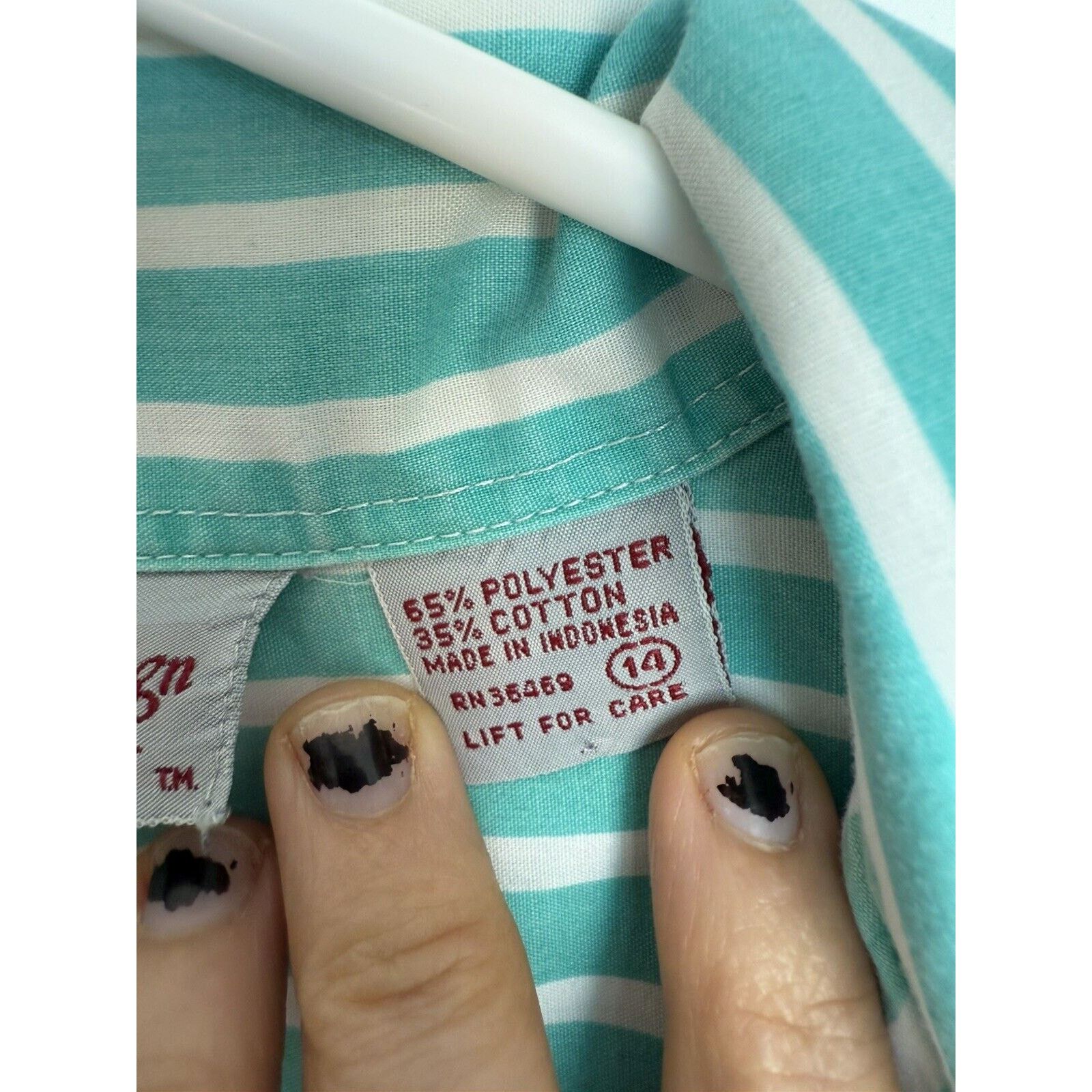 Other 80's Womens Vintage Aqua Striped Coastal Button Down T-Shirt Size XL / US 12-14 / IT 48-50 - 6 Thumbnail