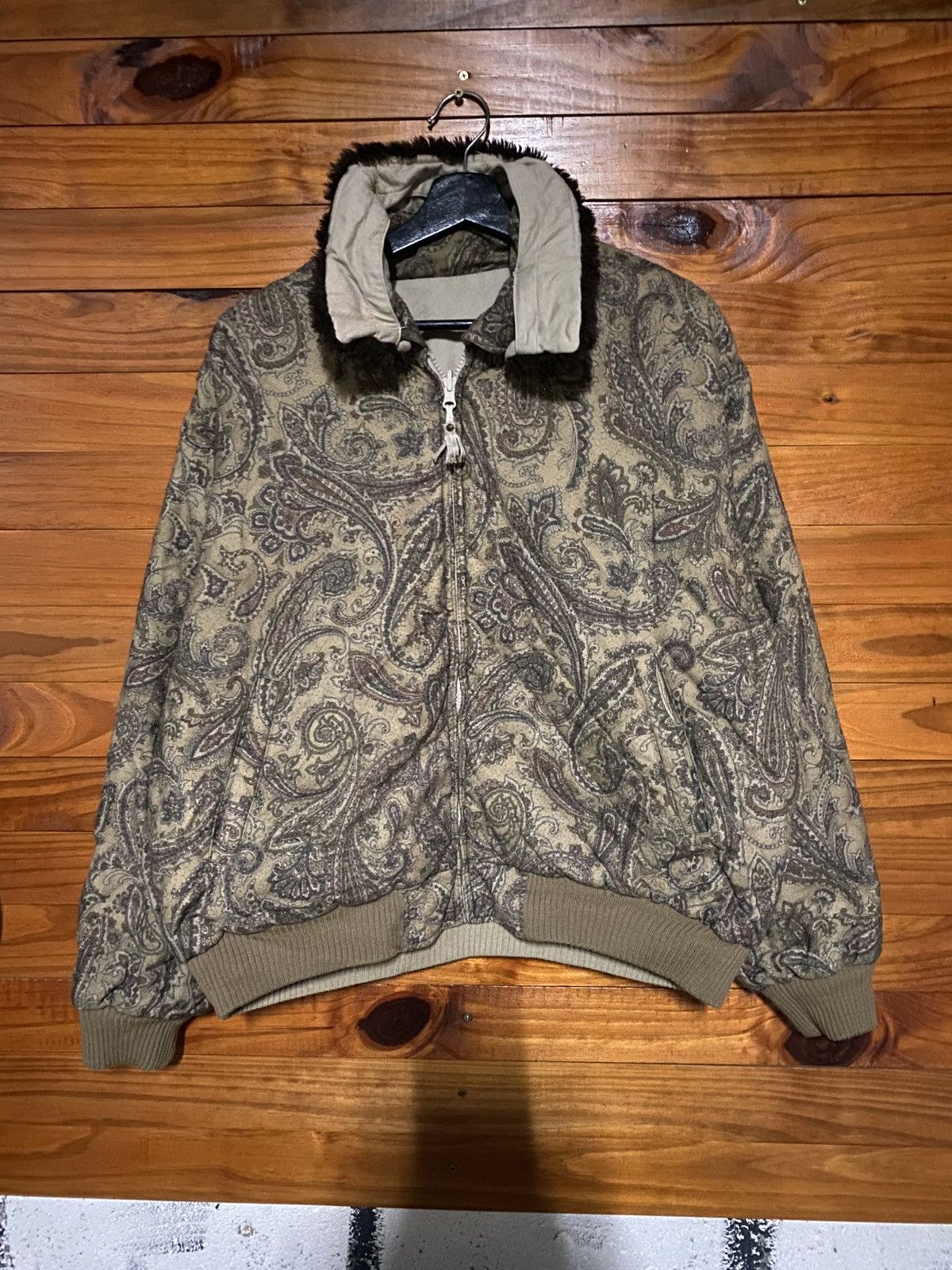 Vintage Vintage 1990s Paisley Print Fur Collar Zip Jacket – Retro Size US L / EU 52-54 / 3 - 3 Thumbnail