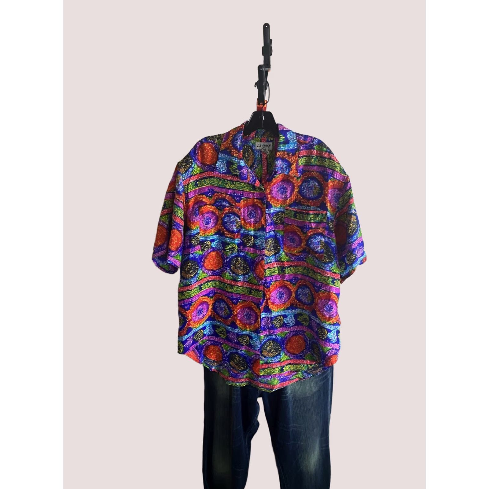 Bonobos WOMENS La Chien 100% Silk Artwork Padded Shoulders Shirt Large L Length 33 Size L / US 10 / IT 46 - 1 Thumbnail