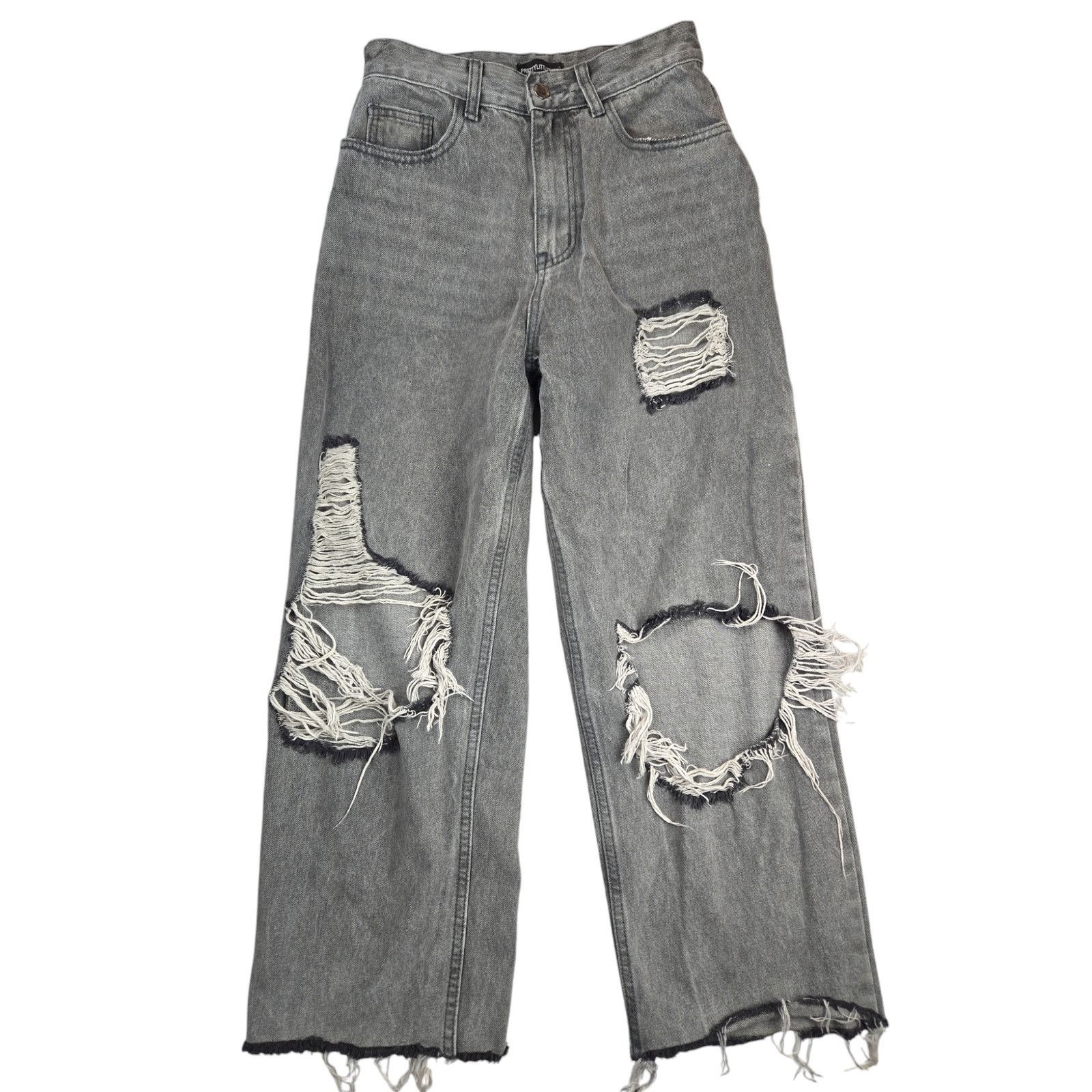 Other PrettyLittleThing | Grey Jeans w/Eyes Stenciled Pockets | 2 Size 26" / US 2 / IT 38 - 1 Thumbnail