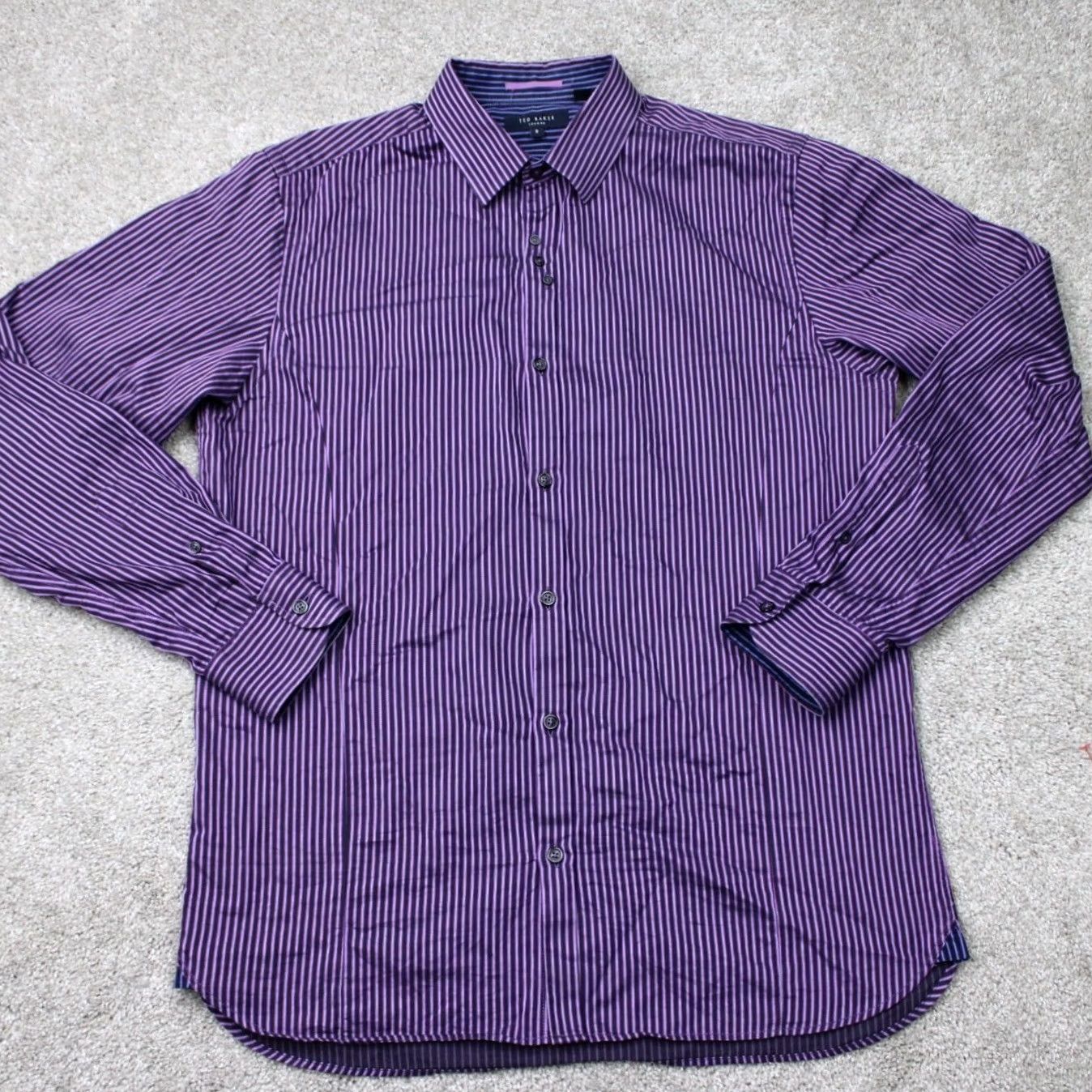 Ted Baker Ted Baker London Shirt Mens 3/ Medium Purple/Blue Button-Up 100% Cotton Striped Long Sleeve Button-Down Casual Business Cap Size US M / EU 48-50 / 2 - 2 Thumbnail