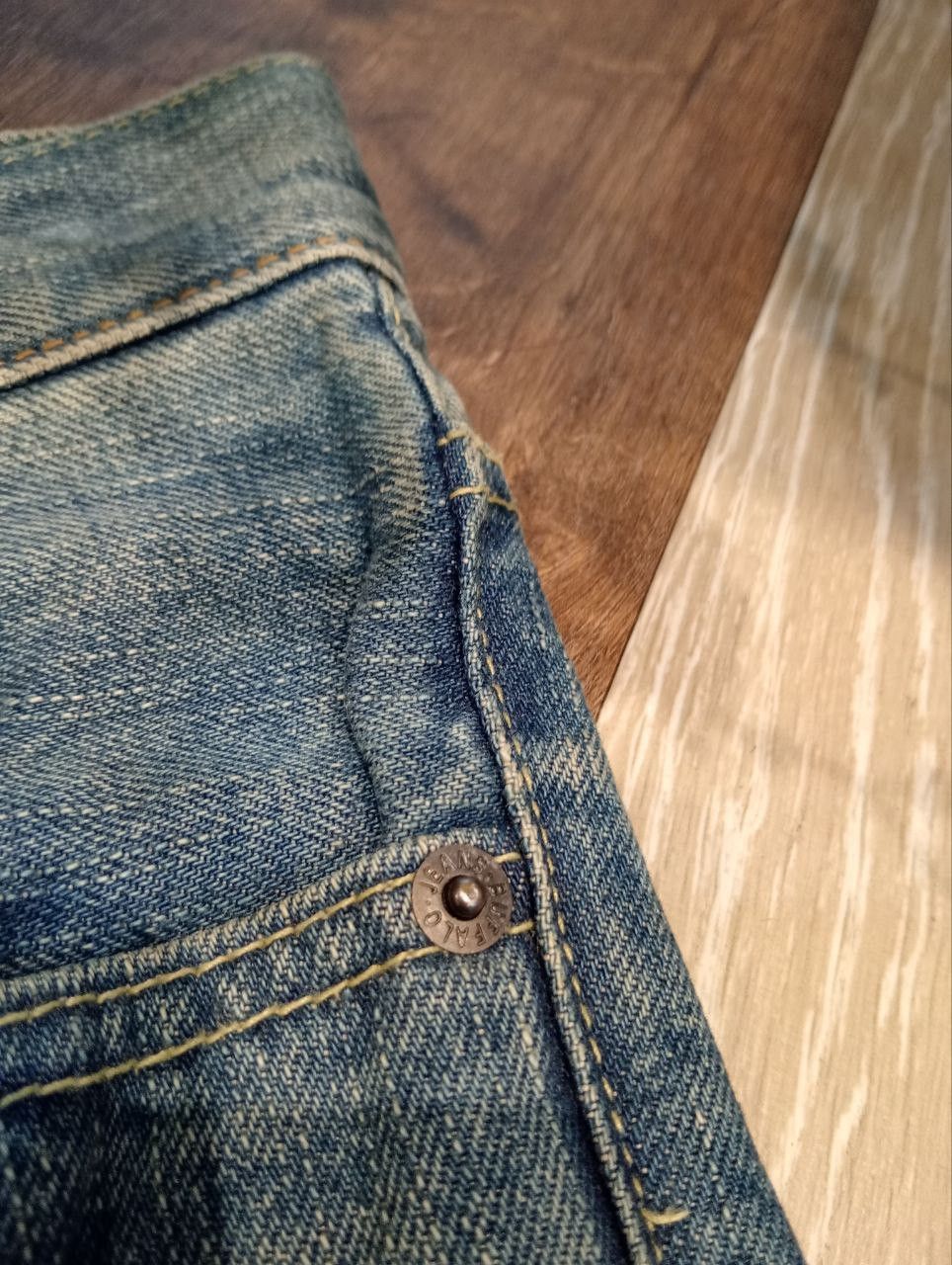 BUFFALO BOBS BUFFALO JEANS JAPAN HAGI MIX LEATHER FLARED DENIM PANTS Size US 30 / EU 46 - 8 Thumbnail