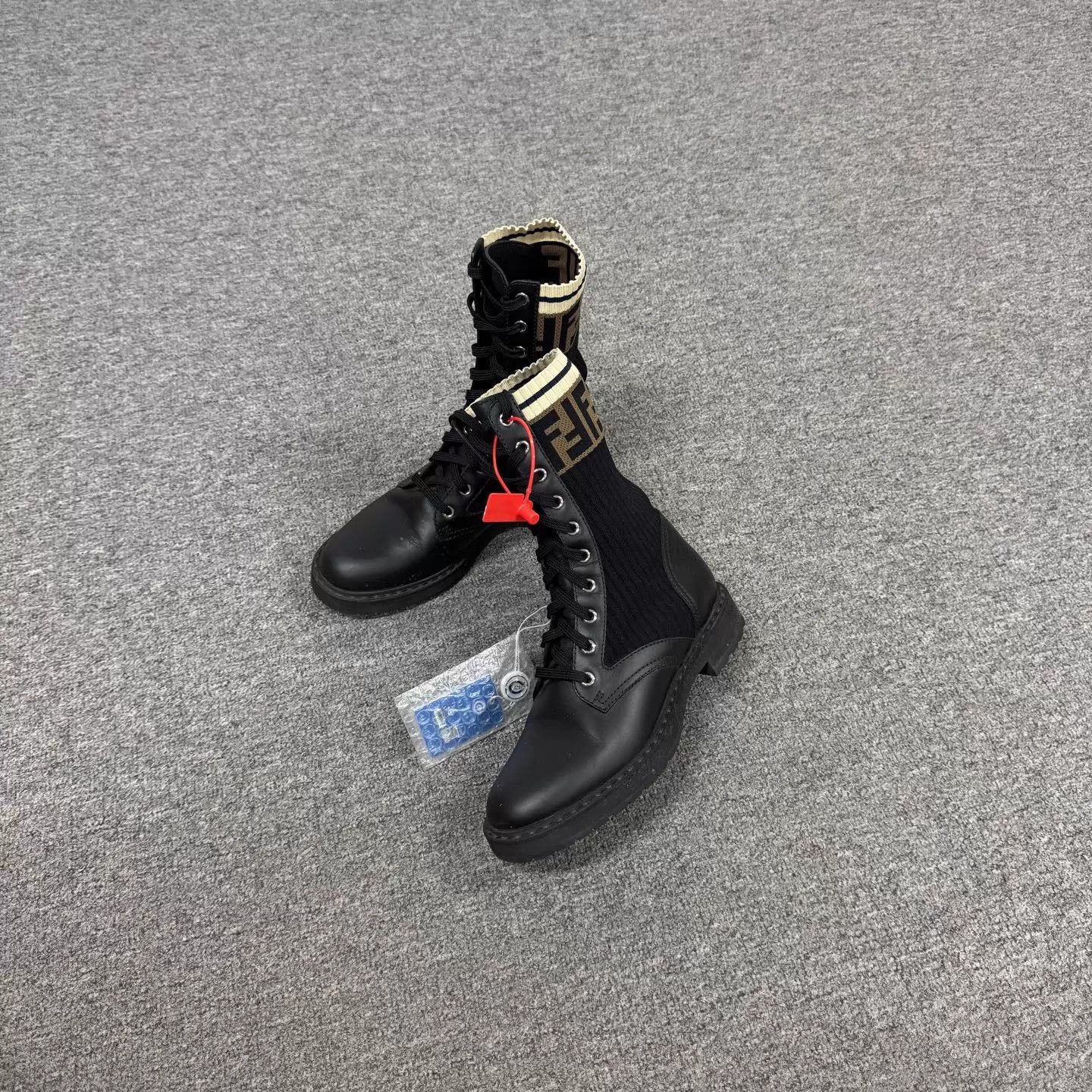 Fendi Fendi FF Knit Sock Leather Lacing Short Boots 37 99 New Size US 6.5 / IT 36.5 - 1 Thumbnail