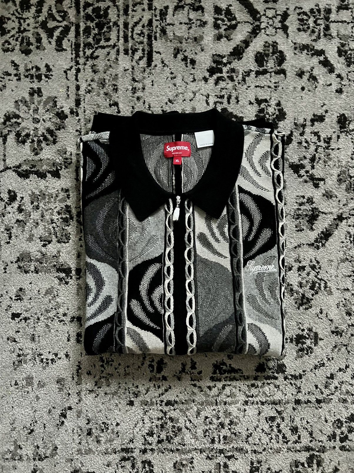 Supreme SUPREME ABSTRACT TEXTURED ZIP UP POLO - BLACK XL | Grailed