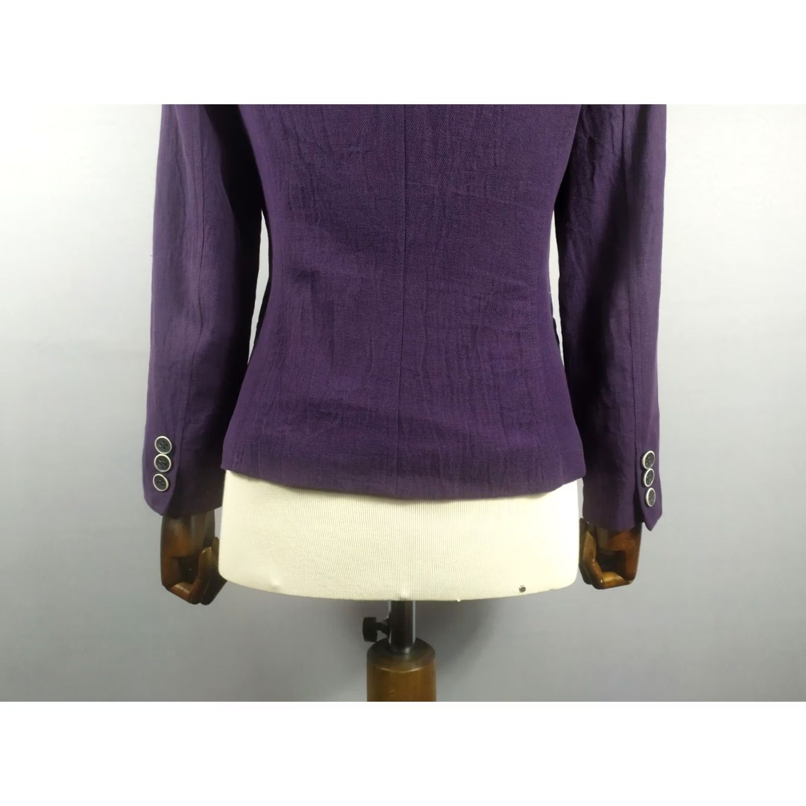 Kenzo KENZO Blazer Jacket Women's 40 Cotton Linen Purple Solid Classic Mid-Length Long Sleeve Button Jacket Size S / US 4 / IT 40 - 7 Thumbnail