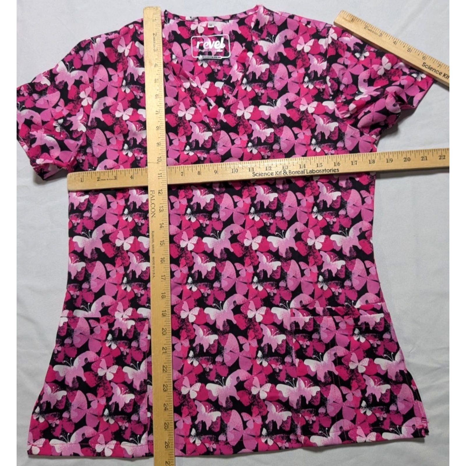 Pinko Revel Premium Stretch Pink Butterfly AOP - Women Medium Scrub Top EUC Size M / US 6-8 / IT 42-44 - 6 Thumbnail