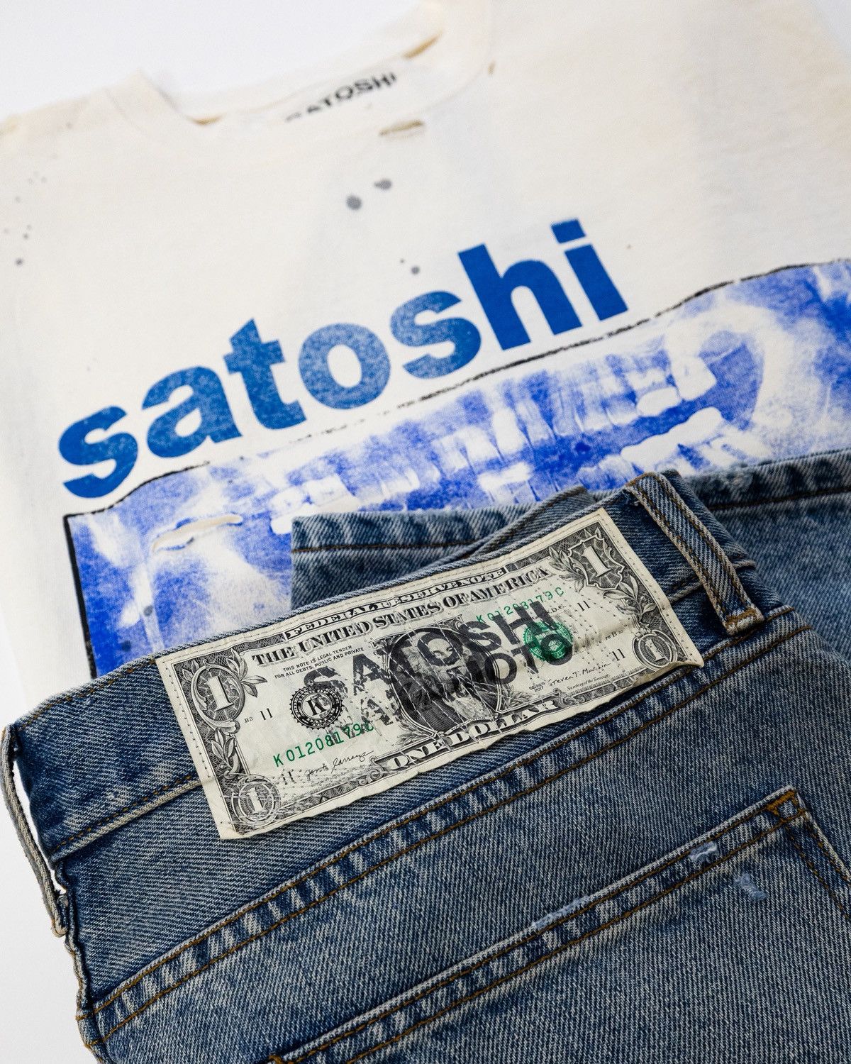 Satoshi Nakamoto “BLESSED TO BE STRESSED” DISTRESSED JEANS Size US 38 / EU 54 - 3 Thumbnail