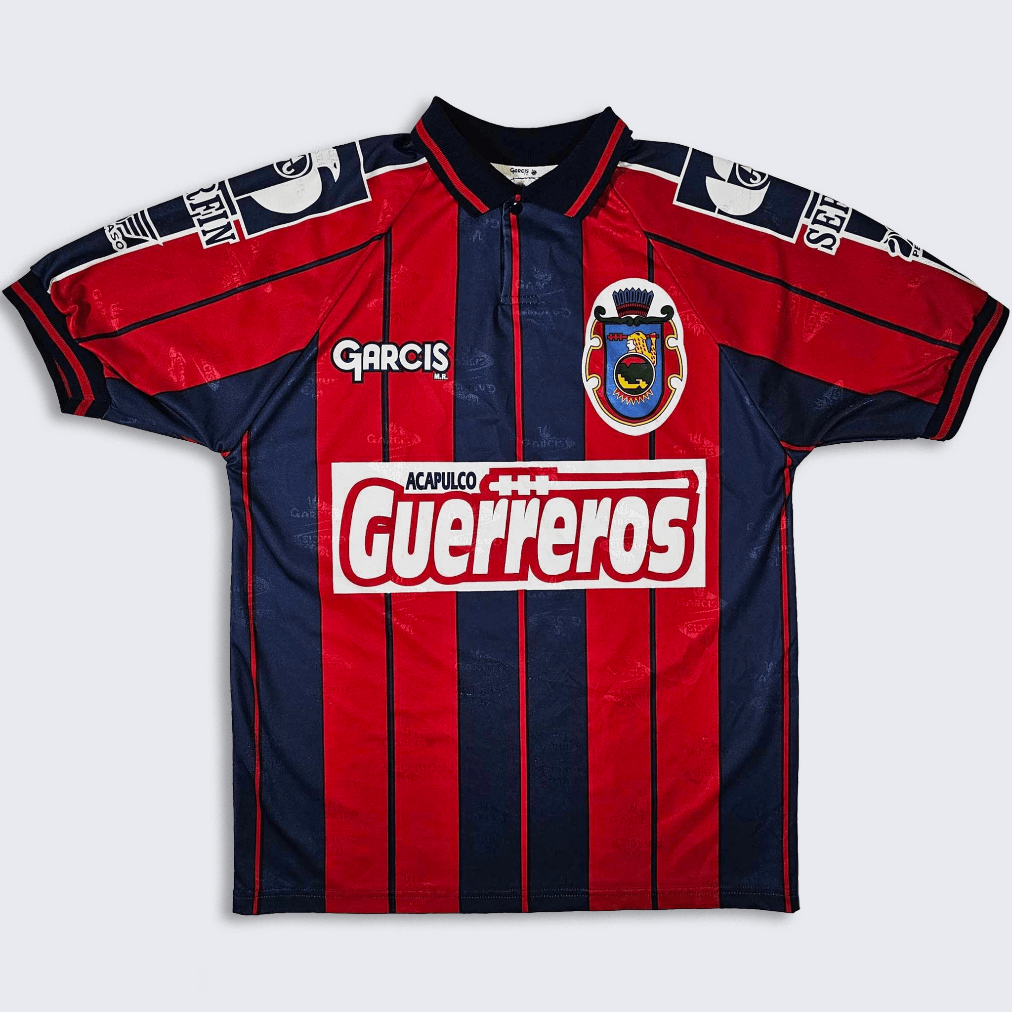 image of Acapulco Guerreros Vintage 90's Garcis Herdez Soccer Jersey in Red Blue, Men's (Size Large)