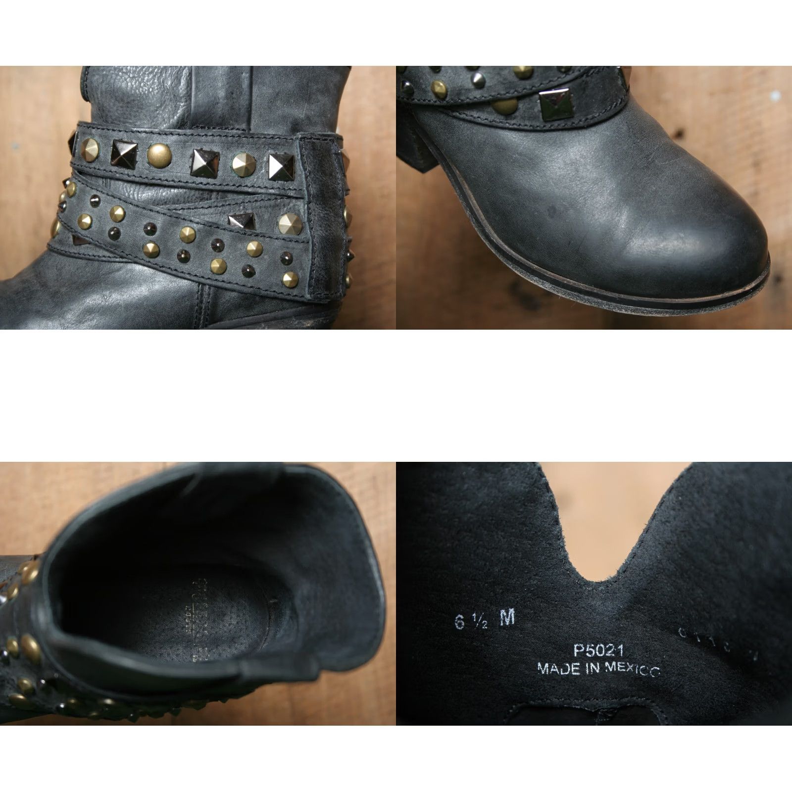 Vintage CORRAL Boots Western Ankle Boots Women Sz. 6.5 M Black Leather Studded Strap Cowboy Boot Shoe Shaft: Ankle Size US 7 / IT 37 - 8 Thumbnail