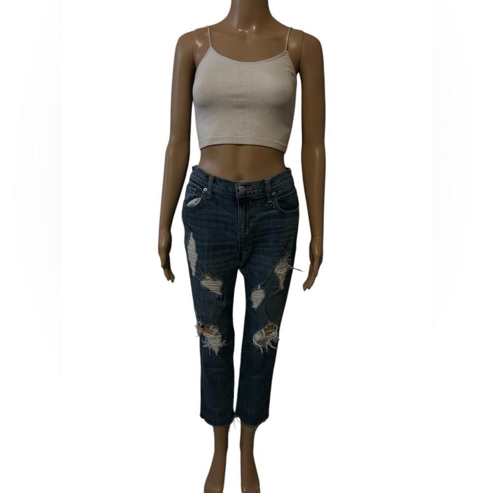 Old Navy OLD NAVY boyfriend straight/Droit tattered darkwashed denim Size 27" / US 4 / IT 40 - 1 Thumbnail
