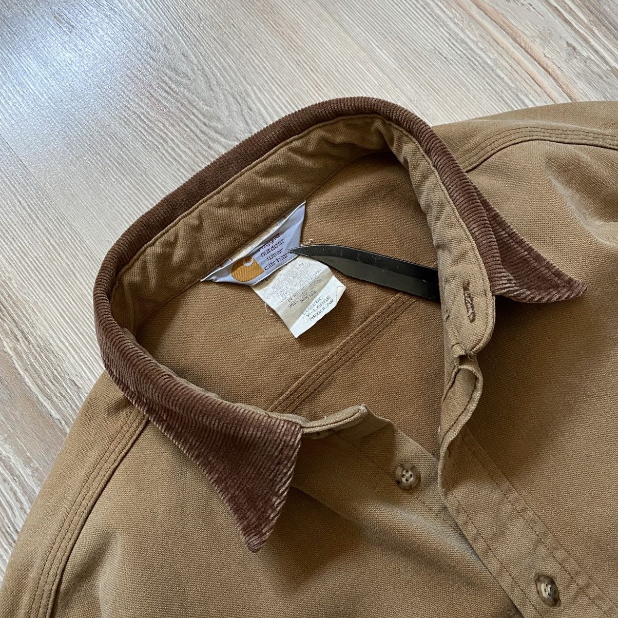 Vintage Carhartt Faded Canvas Corduroy Collar Shirt 90s
