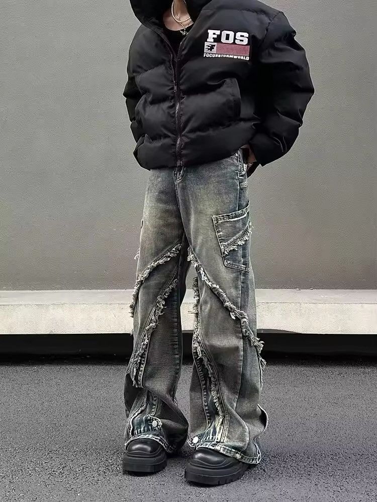 Japanese Brand × Vintage Streetwear Vintage Blue Patchwork StackedJeans Size US 30 / EU 46 - 2 Thumbnail