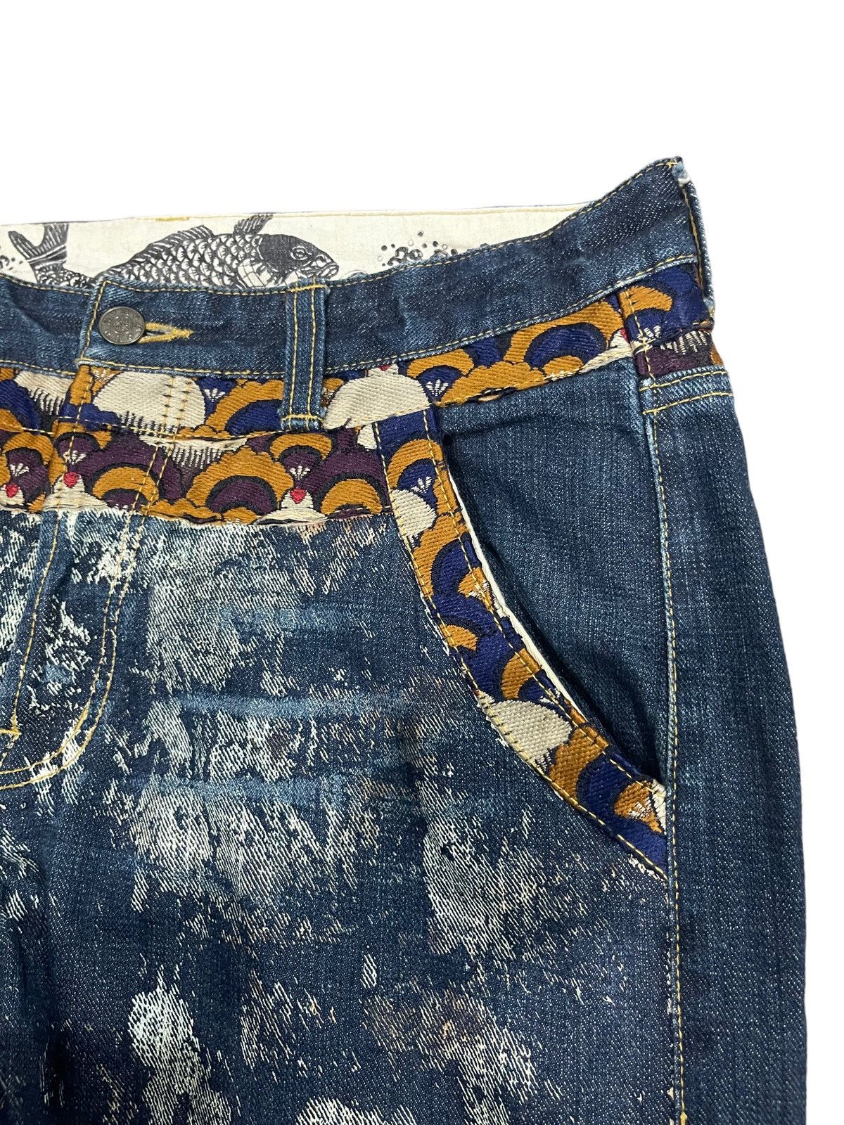 Japanese Brand × Vintage Vintage Gemstone Style Sukajan Koi Fish Denim Jeans Size US 32 / EU 48 - 8 Thumbnail