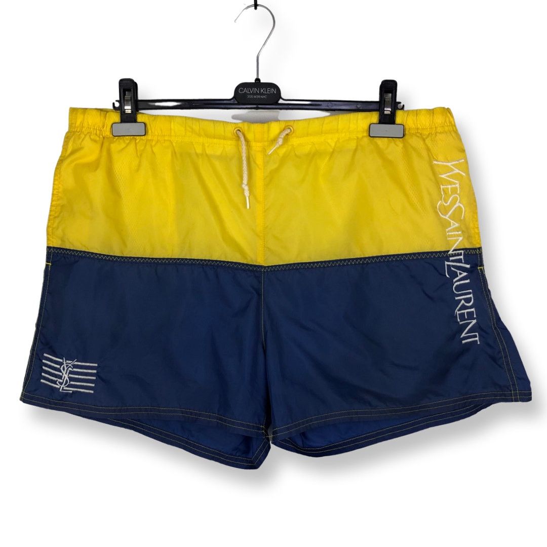 Image of Vintage x YVES Saint Laurent YSL Logo Swim Shorts in Blue, Men's (Size 36)