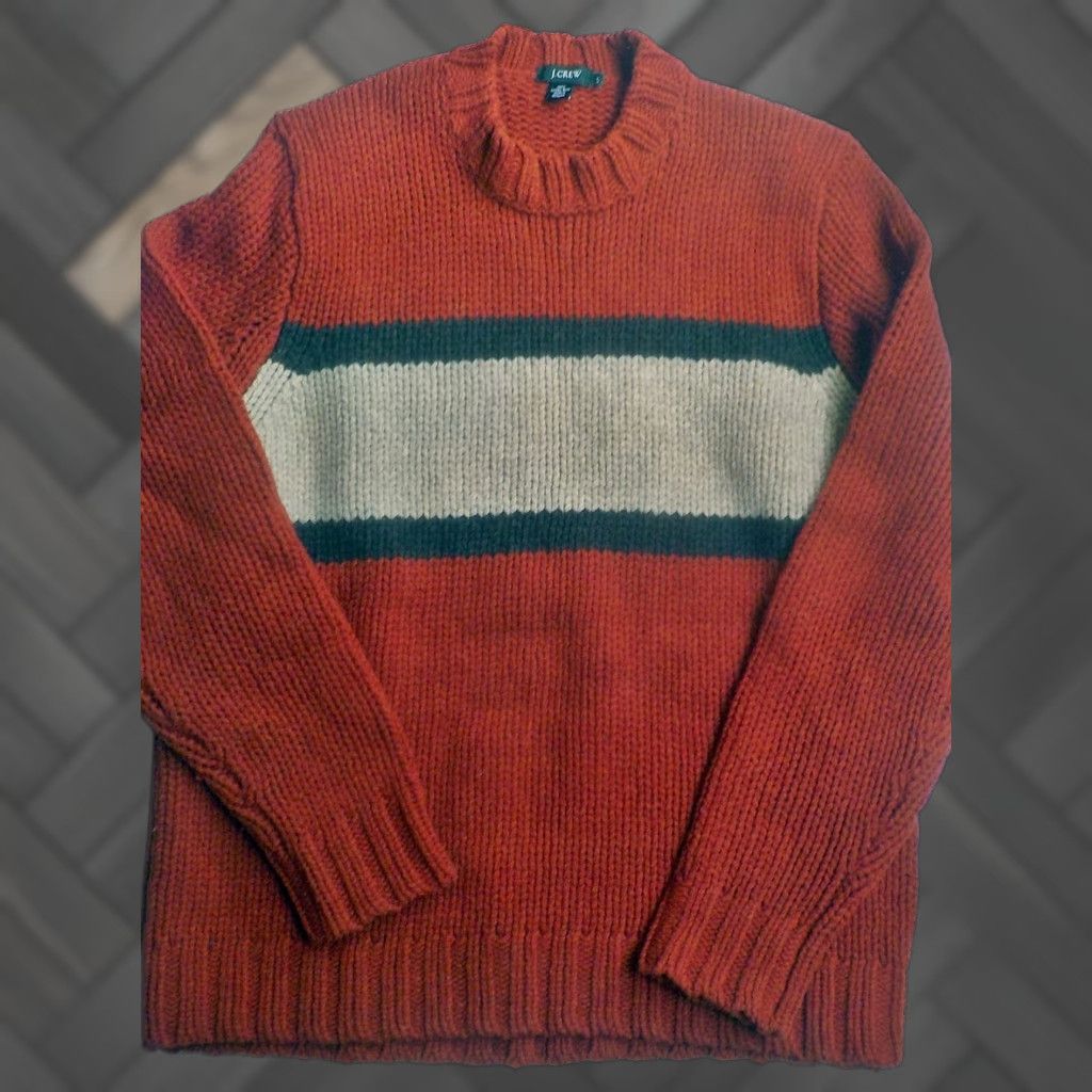 J.Crew J. Crew Heavyweight 100% Lambs Wool Crewneck Sweater LT Men Wool Rust/Brown/Beige Striped V-Neck Size LT Mens Size US L / EU 52-54 / 3 - 1 Thumbnail