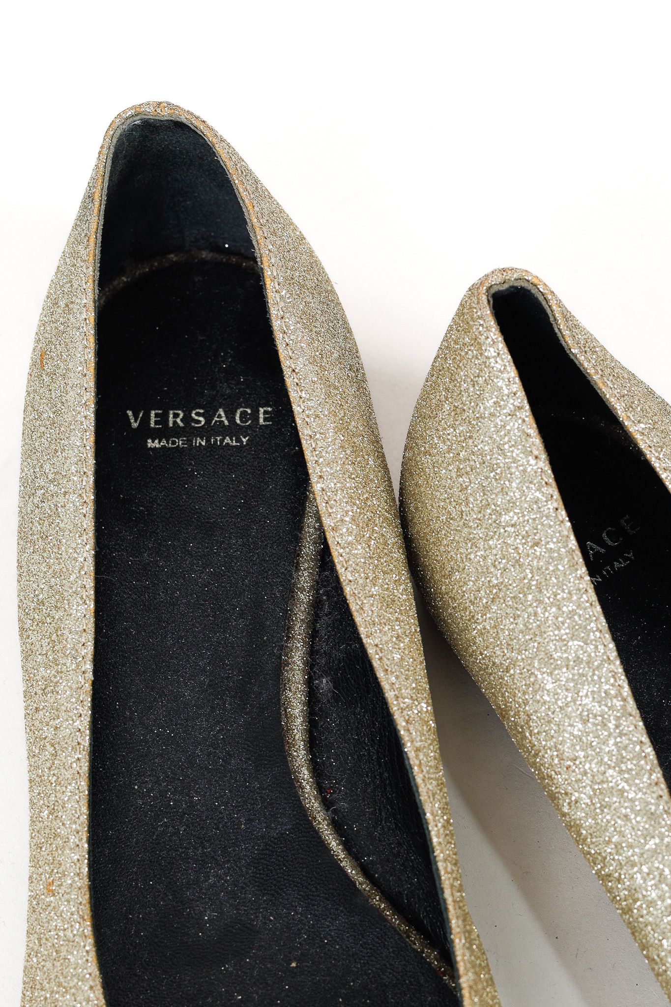 Versace Versace Palazzo Gold Medusa Glitter Pointed-Toe Flats Size US 5.5 / IT 35.5 - 11 Thumbnail