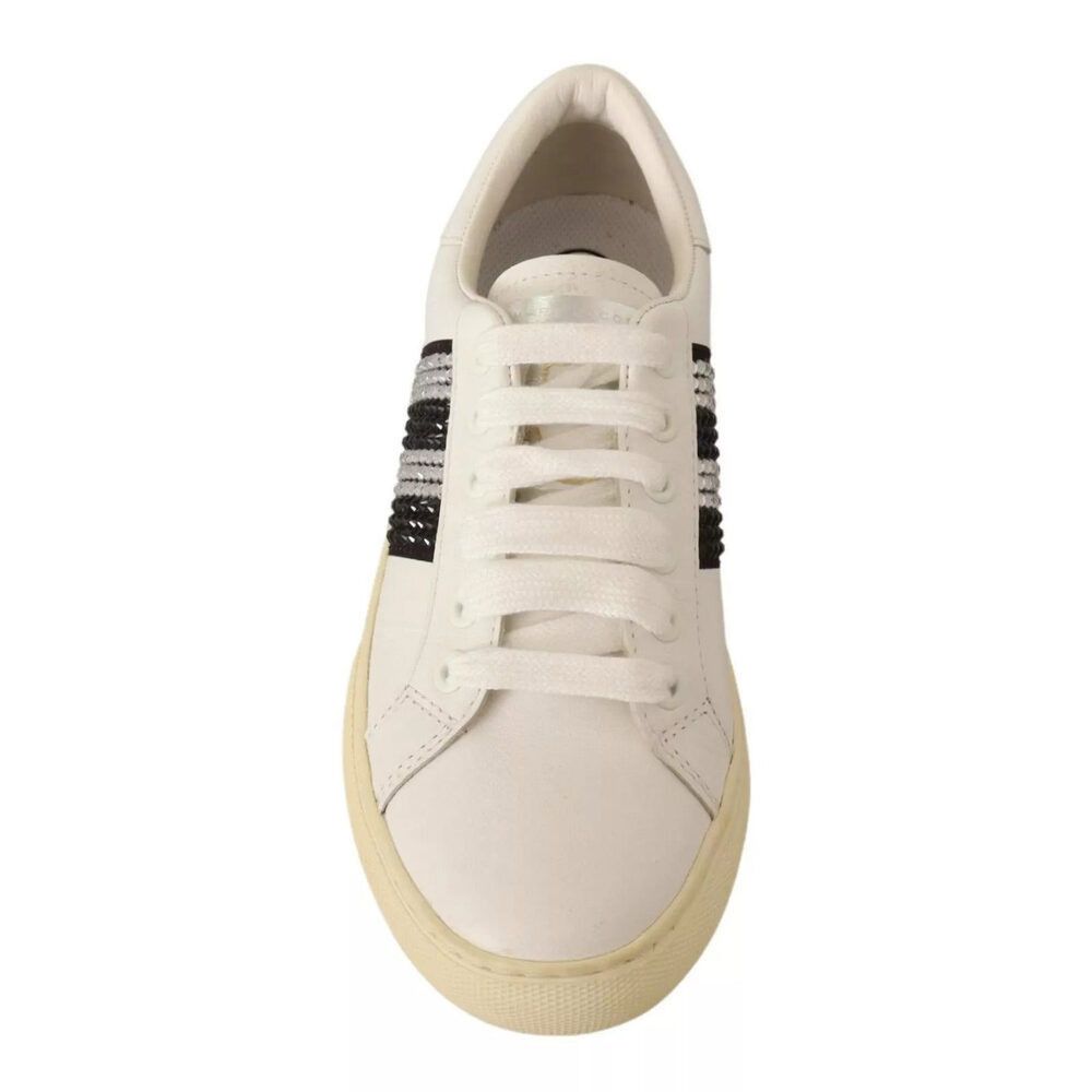 Marc Jacobs Marc Jacobs White Leather Crystal Embellished Sneakers Shoes Size US 6 / IT 36 - 3 Thumbnail