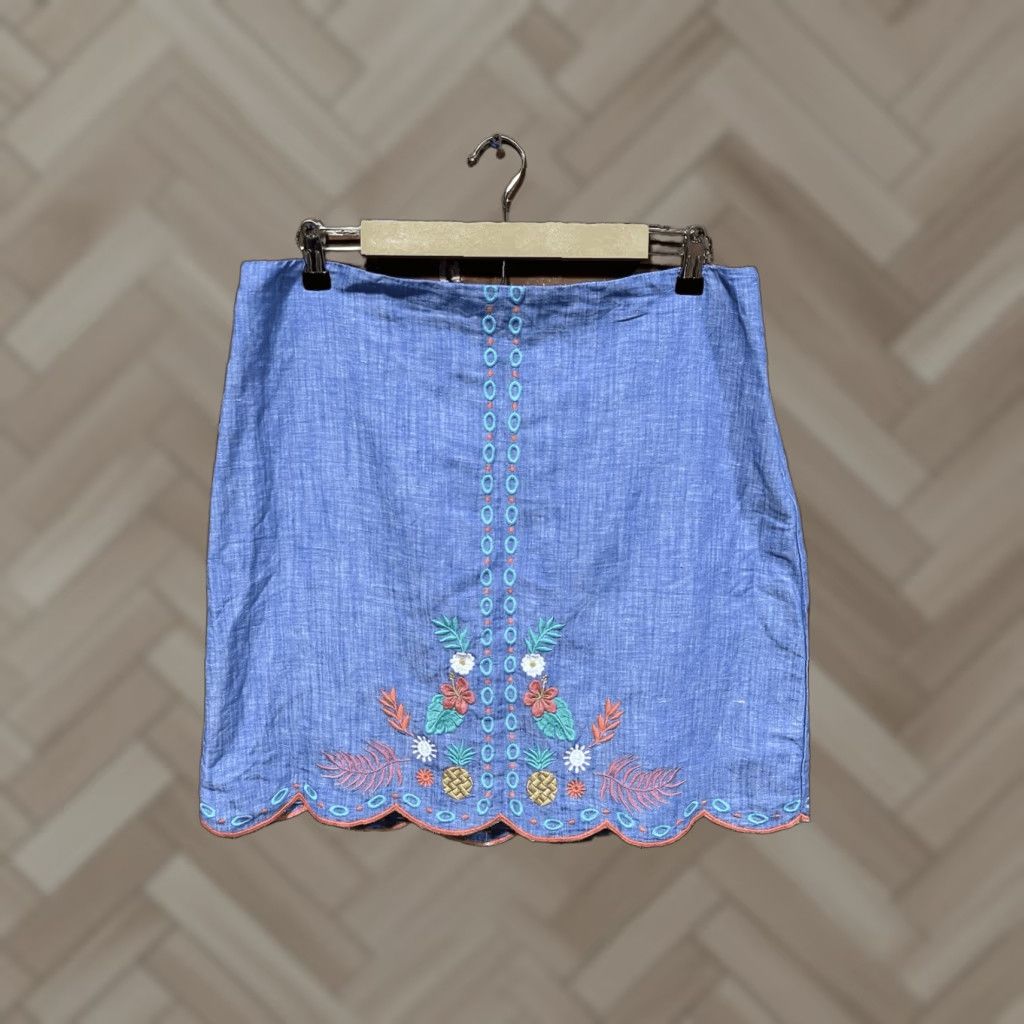 Talbots Talbots Skirt Womens 12P Petites A-Line Blue Linen Blend Embroidered Floral Short Lightweight Vintage: No Size 34" / US 12 / IT 48 - 1 Thumbnail