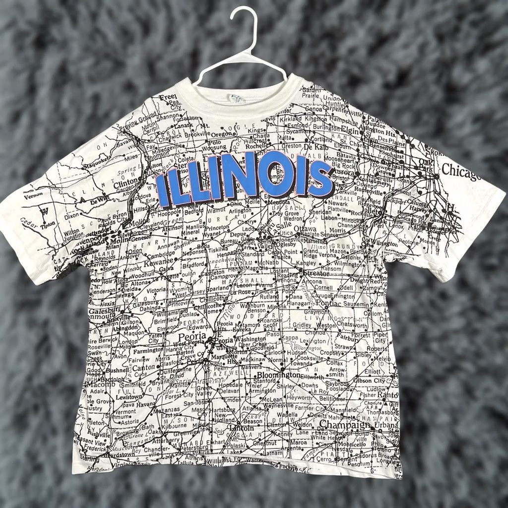 Sunray Sportswear VINTAGE Sun Sportswear Shirt Mens 2XL White Illinois Map Graphic Tee USA 90s Size US XXL / EU 58 / 5 - 1 Thumbnail