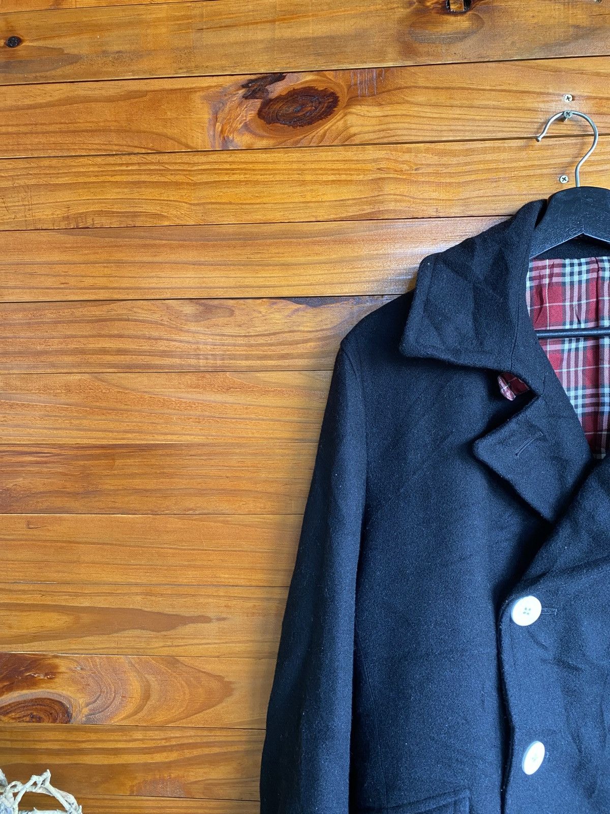 Japanese Brand Vintage Palms and Labske Black Wool Peacoat Plaid Lining Size US M / EU 48-50 / 2 - 9 Thumbnail