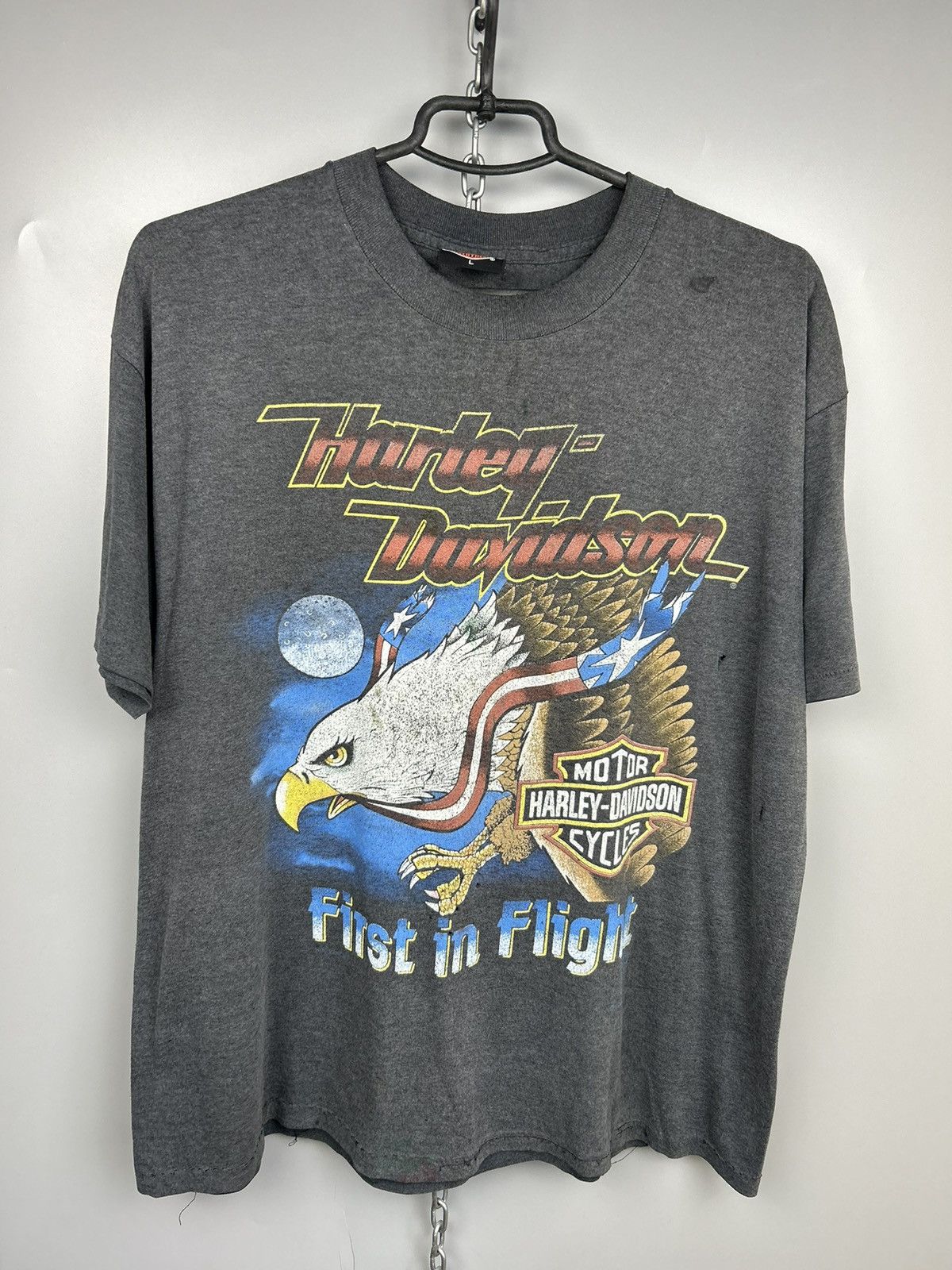 Harley Davidson × Vintage Vintage 90s Harley Davidson First in Flight T shirt Size US L / EU 52-54 / 3 - 1 Thumbnail