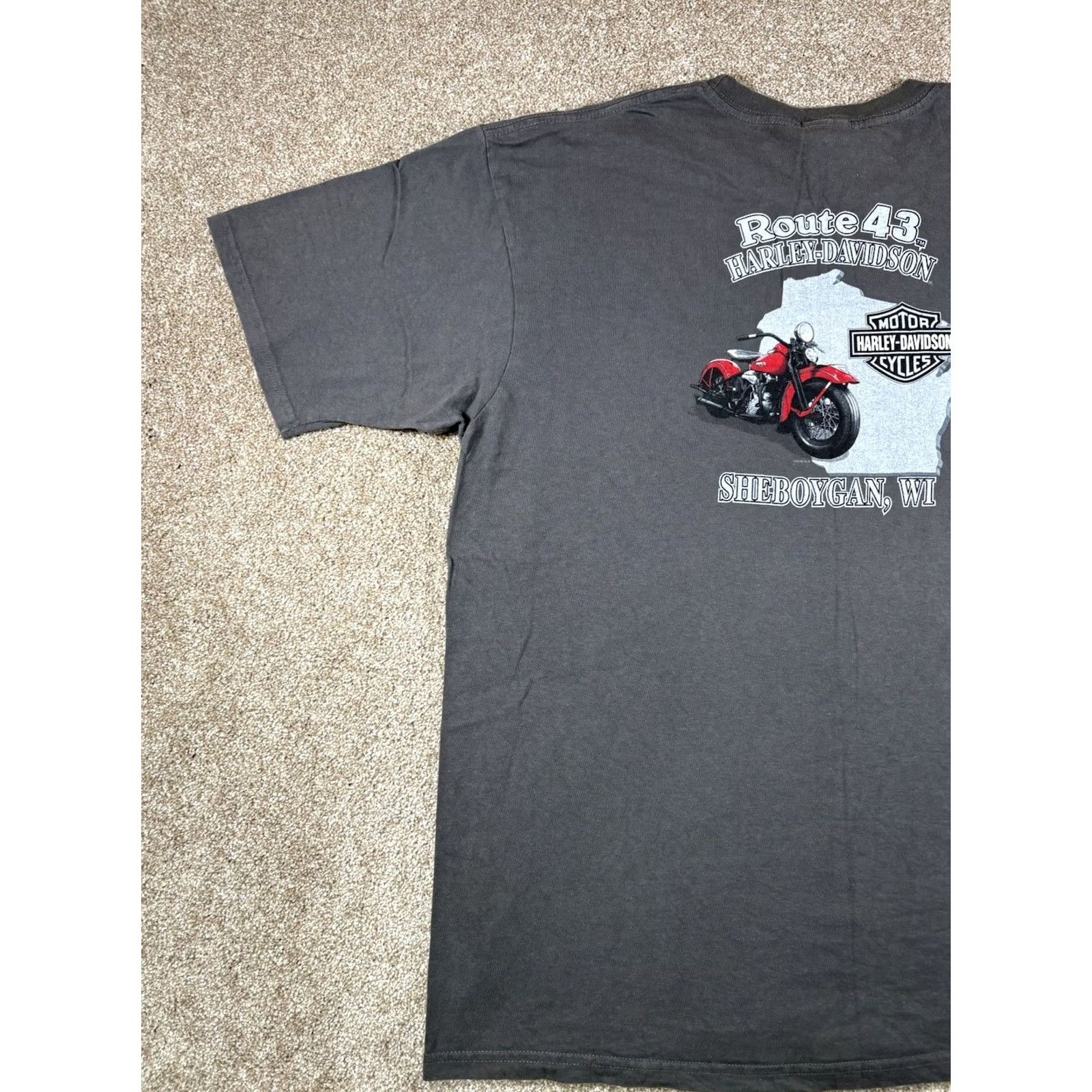 Harley Davidson Harley-Davidson T-Shirt Route 43 Sheboygan Wisconsin Grey 2XL Regular Mens Short Sleeve Crew Neck Logo Graphic Print Vintage: No Size US XXL / EU 58 / 5 - 4 Thumbnail