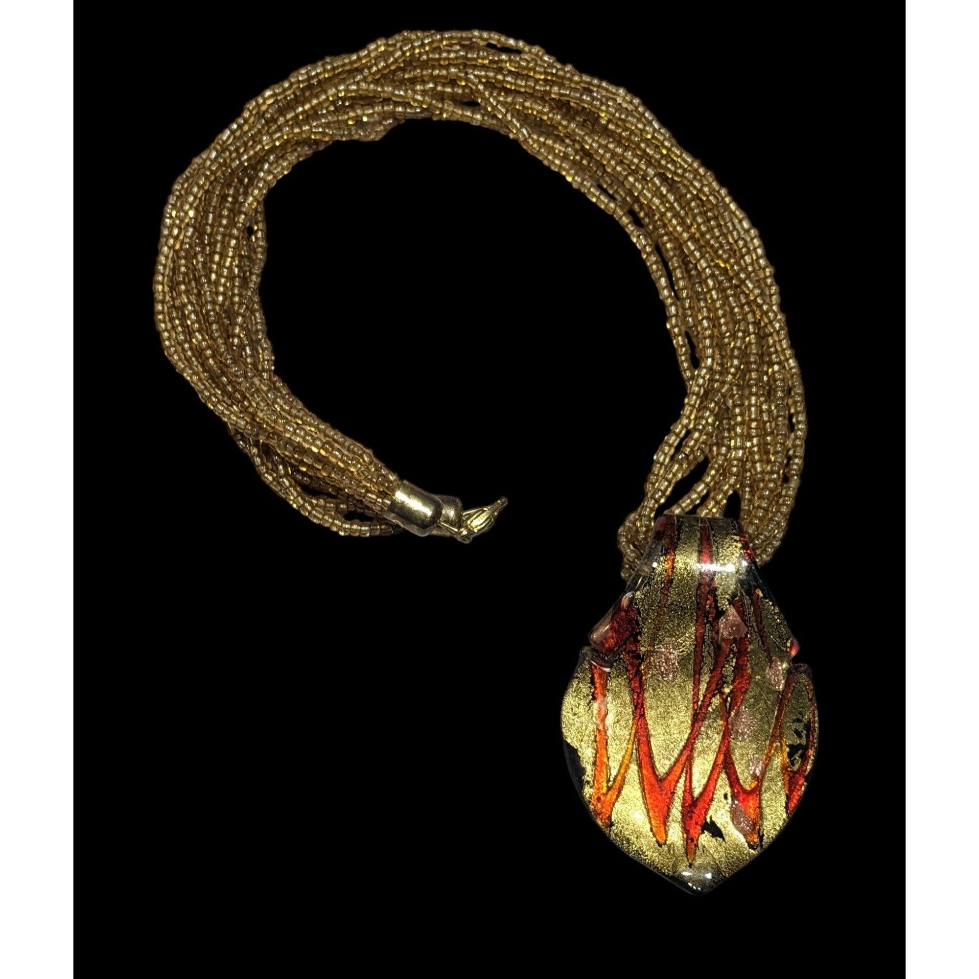 Other Fiery Red And Gold Tone Art Glass Pendant With Multistrand G Size ONE SIZE - 1 Thumbnail