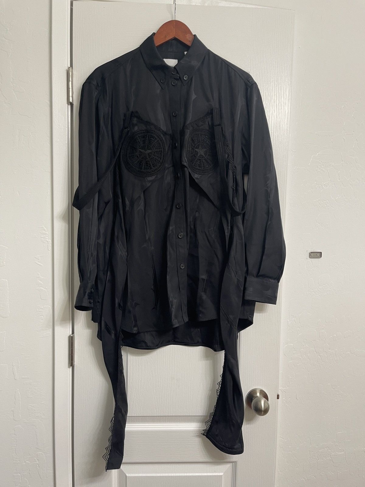 Burberry Thorn Silk Jacquard Reconstructed Button-Up Shirt