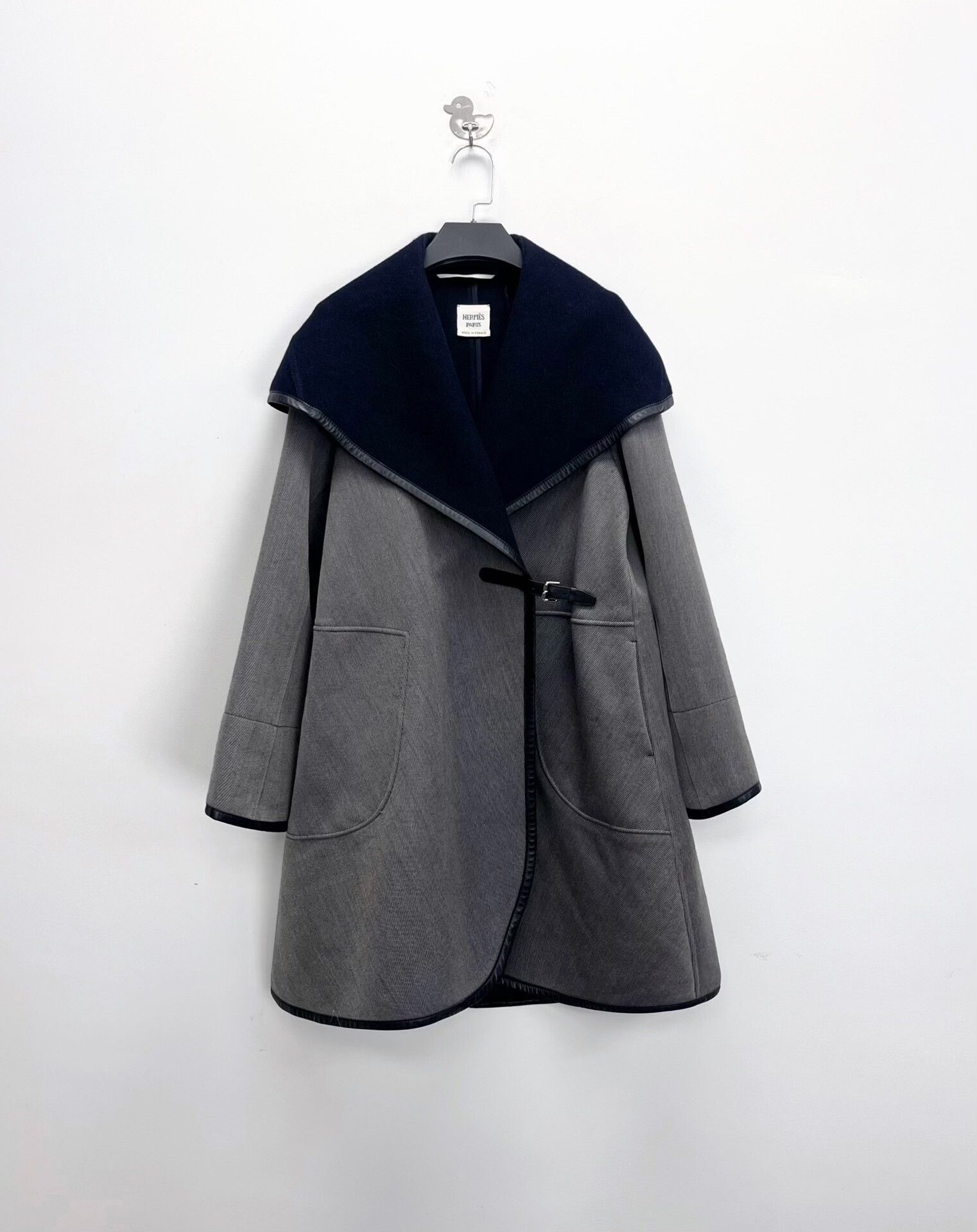 Hermes hermes gray wool and leather long coat Size M / US 6-8 / IT 42-44 - 1 Thumbnail