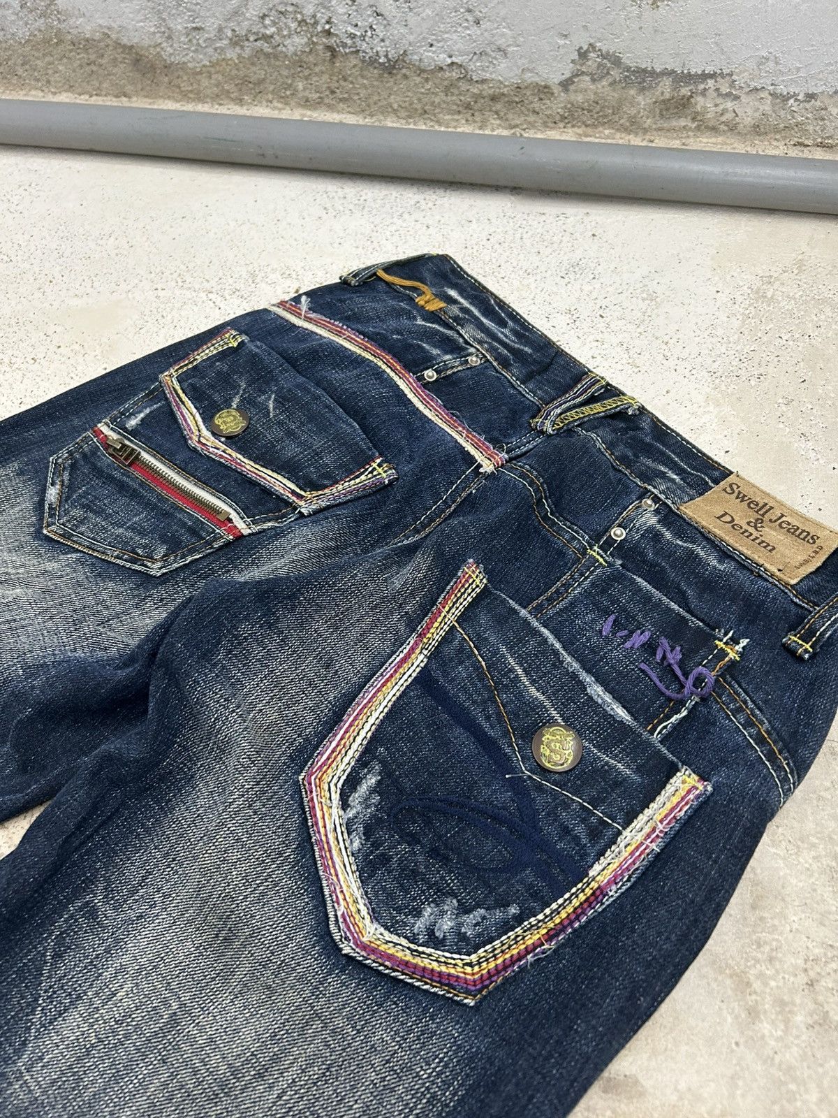 If Six Was Nine Super Flare Swell N Denim Japan Mud Washed Whisker Low Rise Size US 31 - 22 Thumbnail