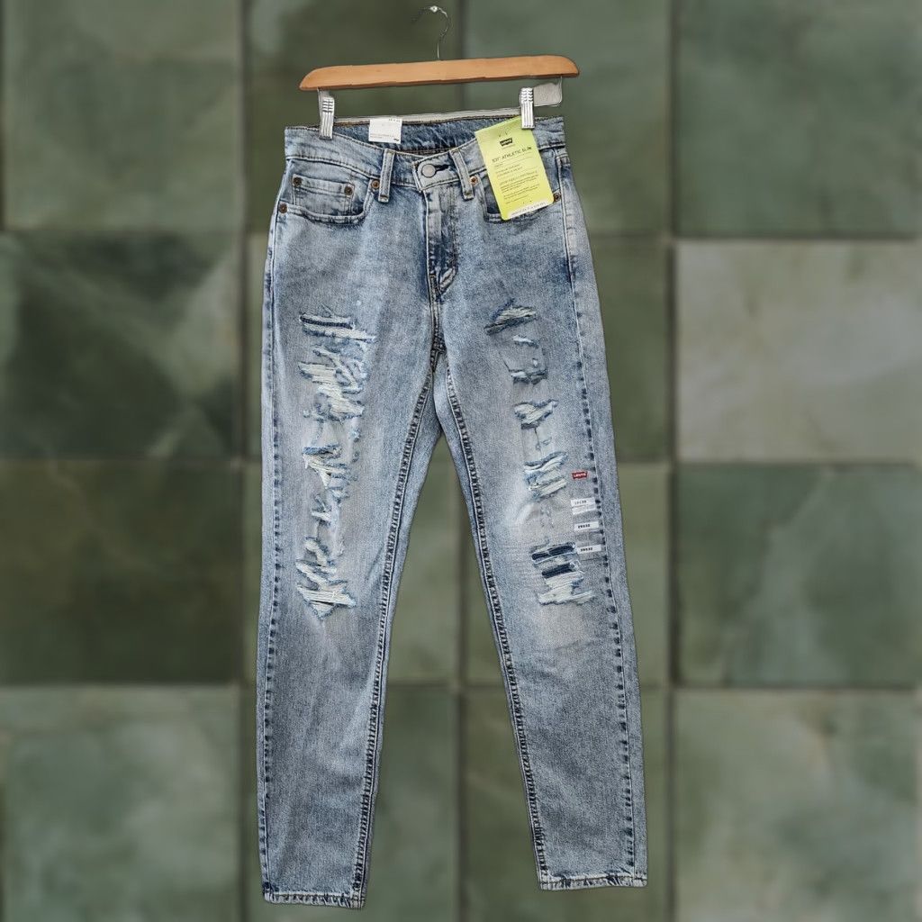 Levi's Levi's 531 Athletic Slim Fit Stretch Jeans 29x32 Blue Light Wash Distressed Denim Mens Jeans Slim Straight 5-Pocket Logo USA Size US 29 - 1 Thumbnail