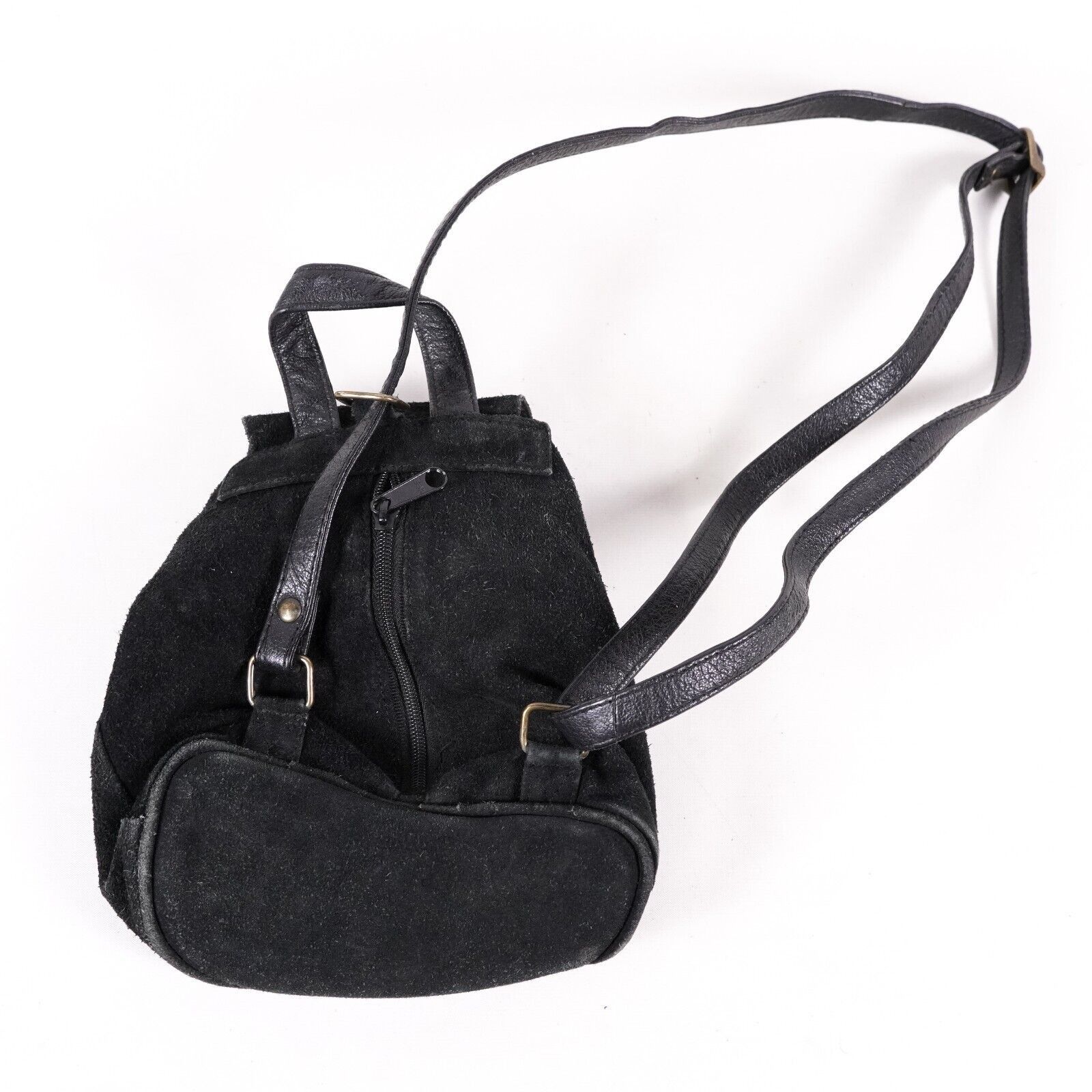 Other Black Suede Leather Over Shoulder Bag Satchel Backpack Pack Size ONE SIZE - 3 Thumbnail