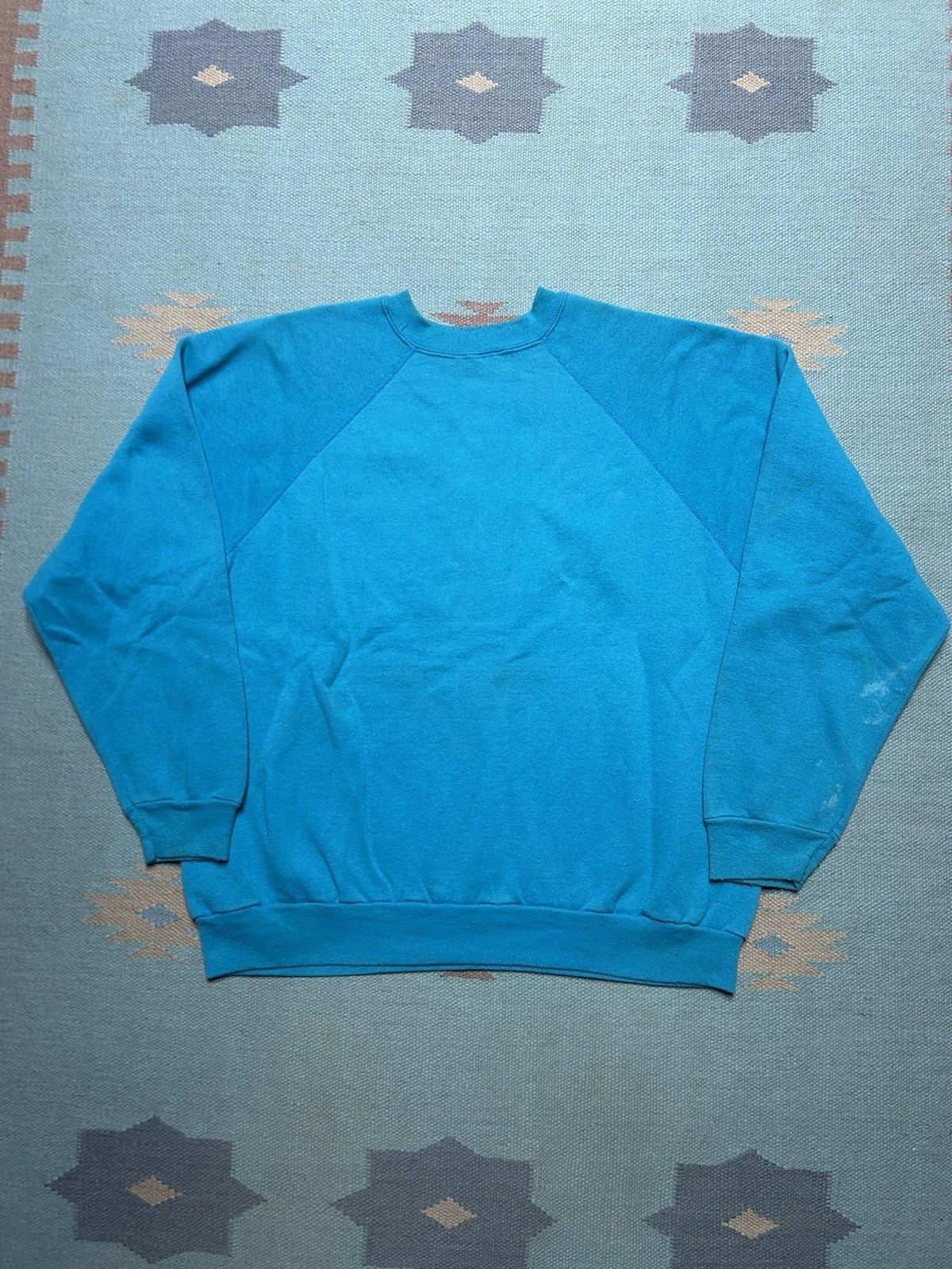 Vintage Vintage 80s crewneck sweatshirt blank teal turquoise blue XL Size US XL / EU 56 / 4 - 6 Thumbnail