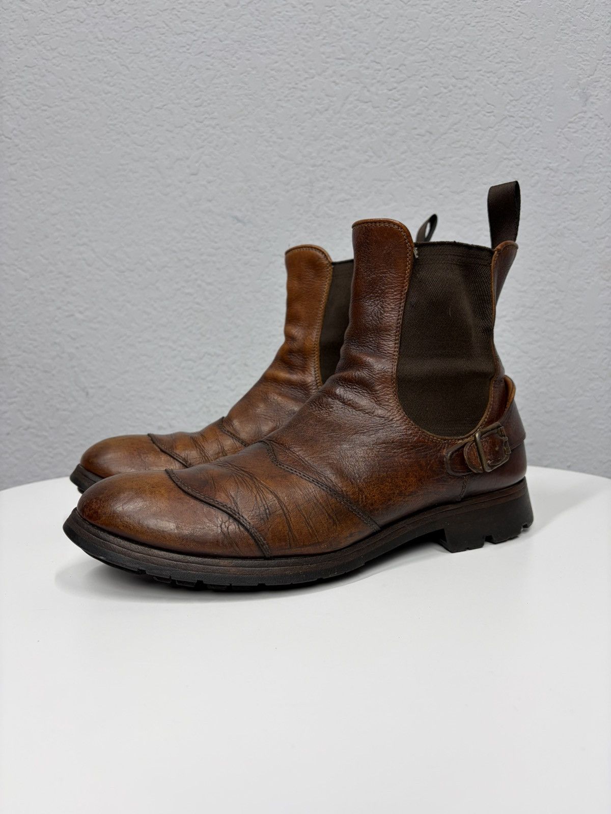 Hedi Slimane Vintage Y2K Guidi CCP Style Distressed Leather Biker Boots Size US 10 / EU 43 - 5 Thumbnail