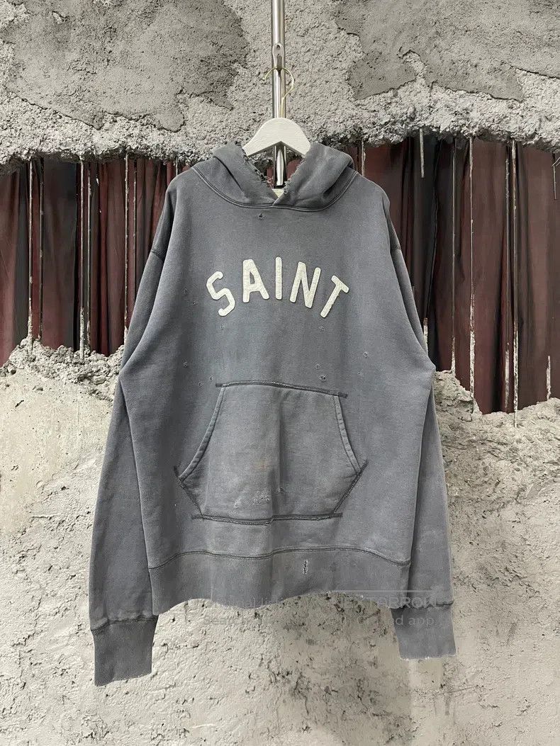 Saint Michael Saint Michael Washed blue distressed sweatshirt hoodie Size US L / EU 52-54 / 3 - 1 Thumbnail
