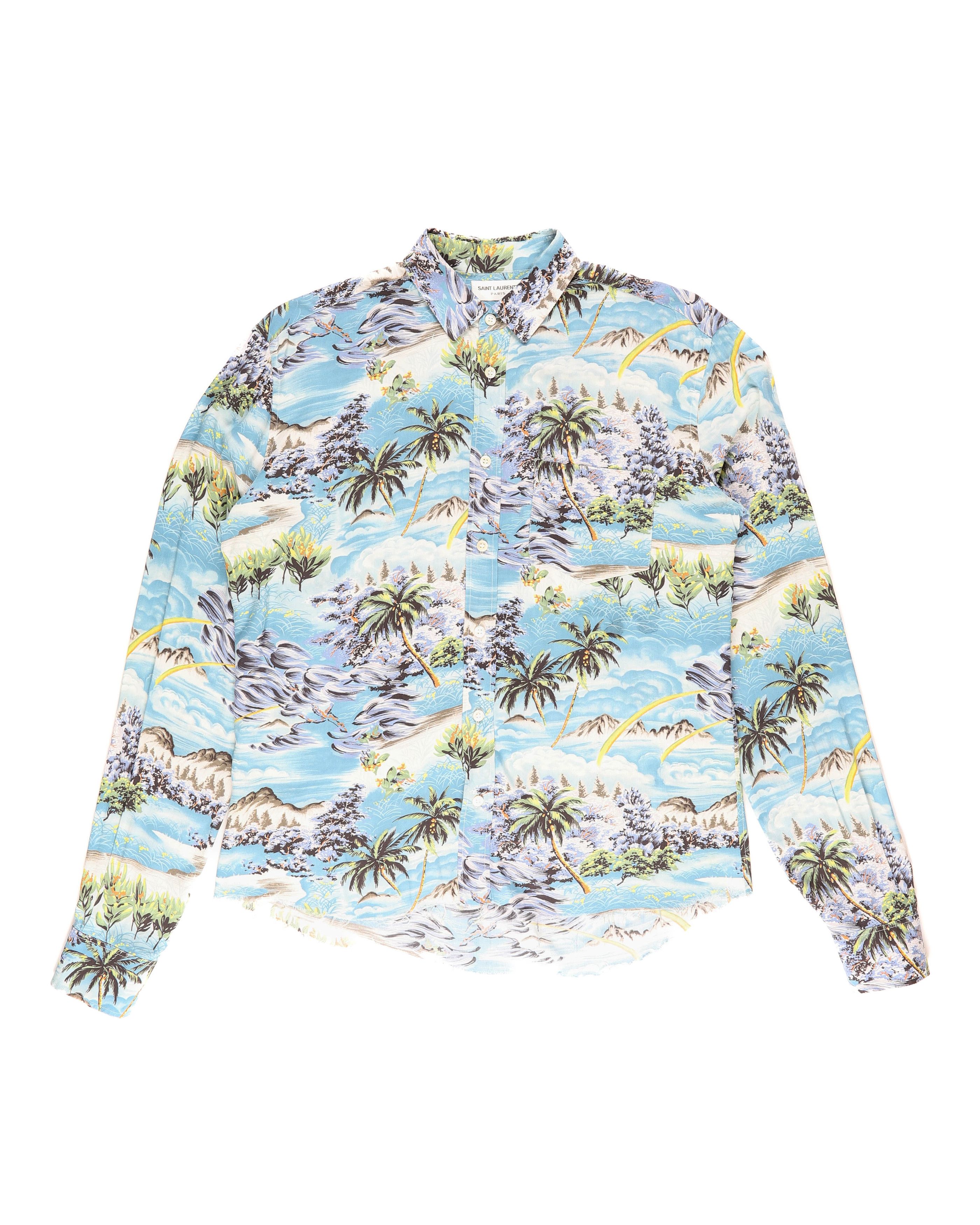 Saint Laurent Paris SS16 Raw Hem Hawai Shirt in Printed Viscose Size US M / EU 48-50 / 2 - 6 Thumbnail