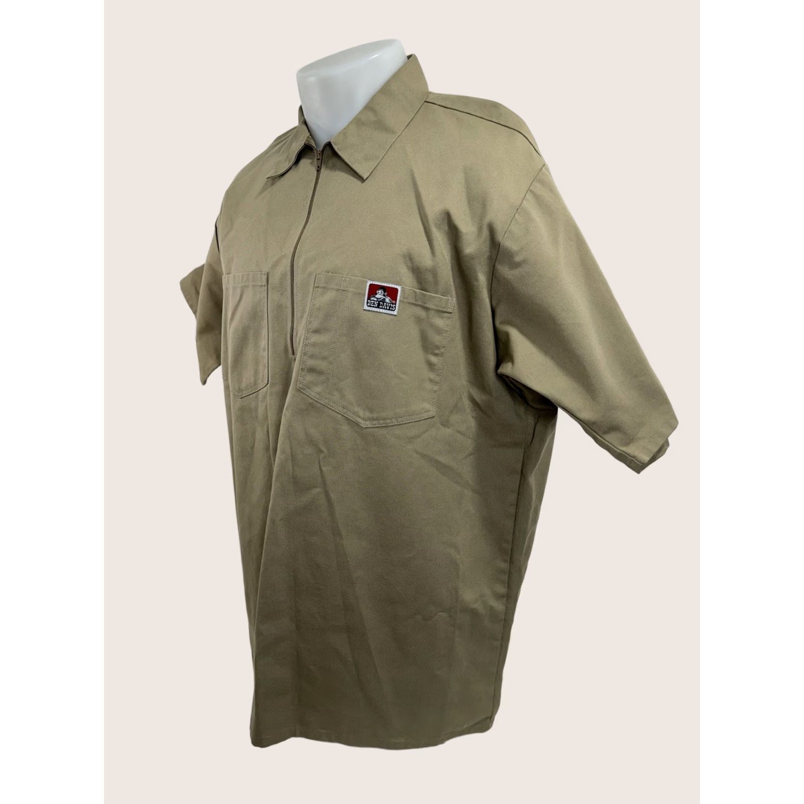 Ben Davis BEN DAVIS Zip Collar Embroidered Logo XL Work Mechanic Shirt Mens Short Sleeve Button-Up Light Brown Size US XL / EU 56 / 4 - 1 Thumbnail