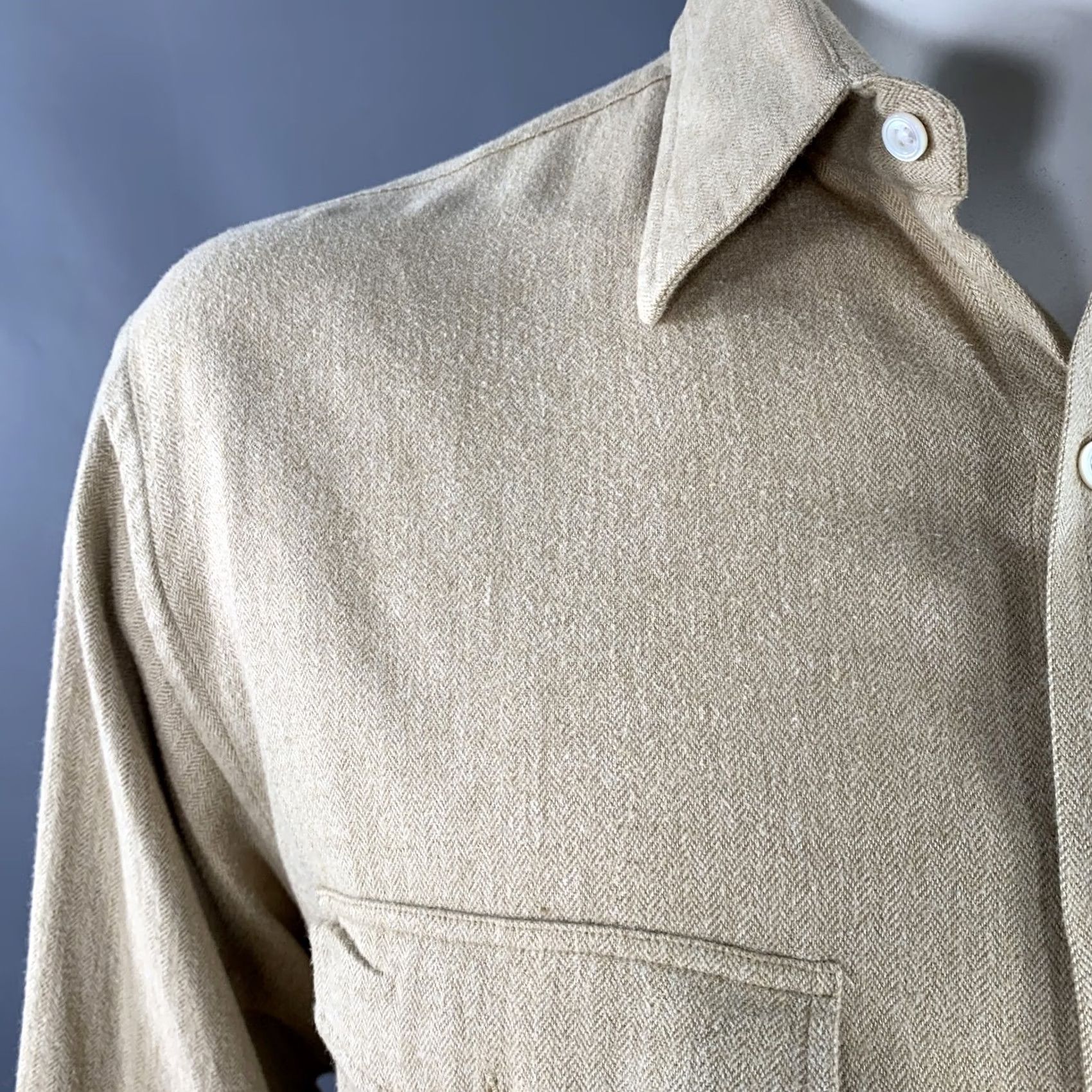Turnbull & Asser TURNBULL & ASSER Shirt Size XL Beige Cotton Herringbone 2 Pockets Long Sleeve Size US XL / EU 56 / 4 - 7 Thumbnail