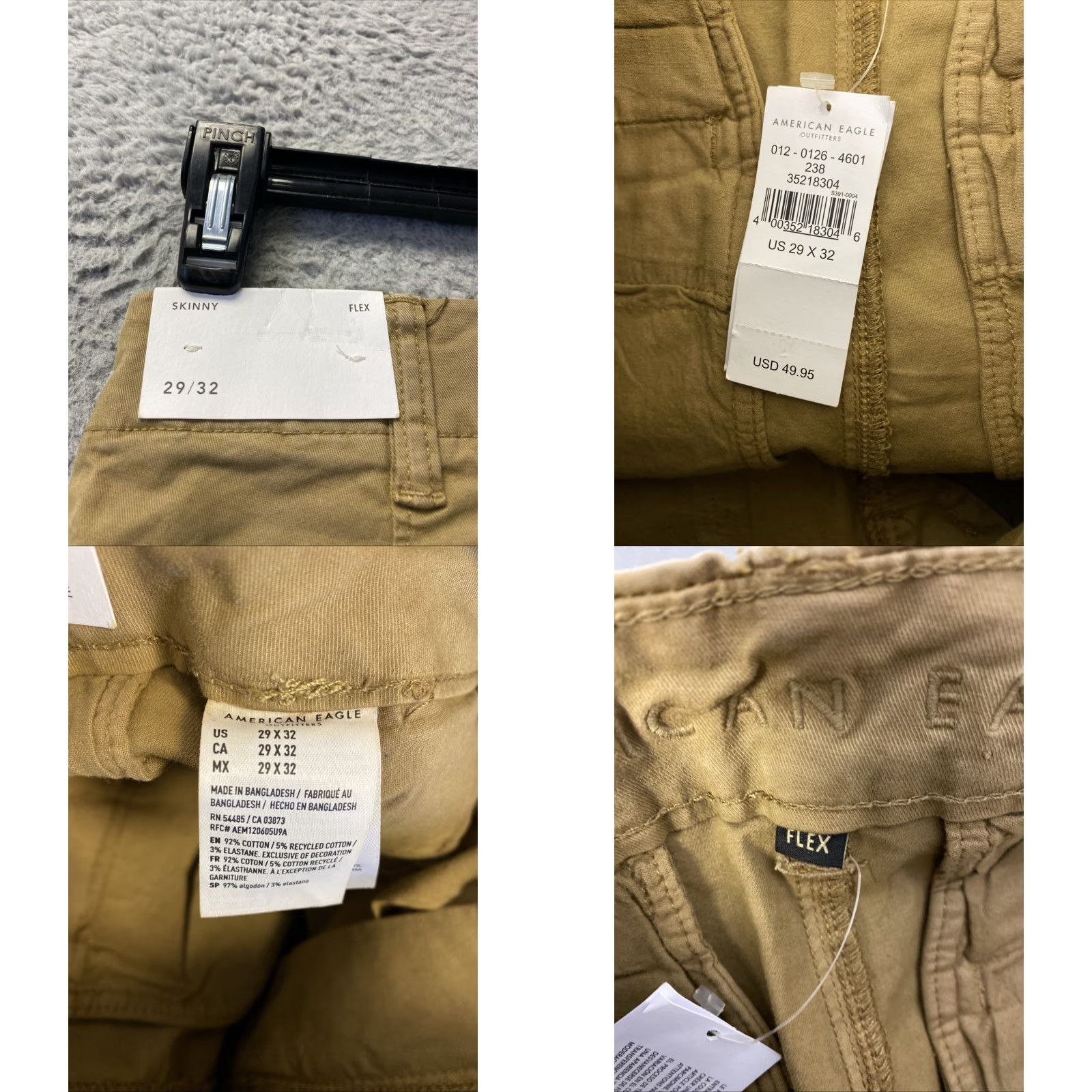 Vintage American Eagle Pants Mens 29x32 Chino Faded Gold Regular Straight Cotton Blend Khakis Button Zip Casual/Business Vintage No Signature Logo 0621 Size US 29 - 8 Thumbnail