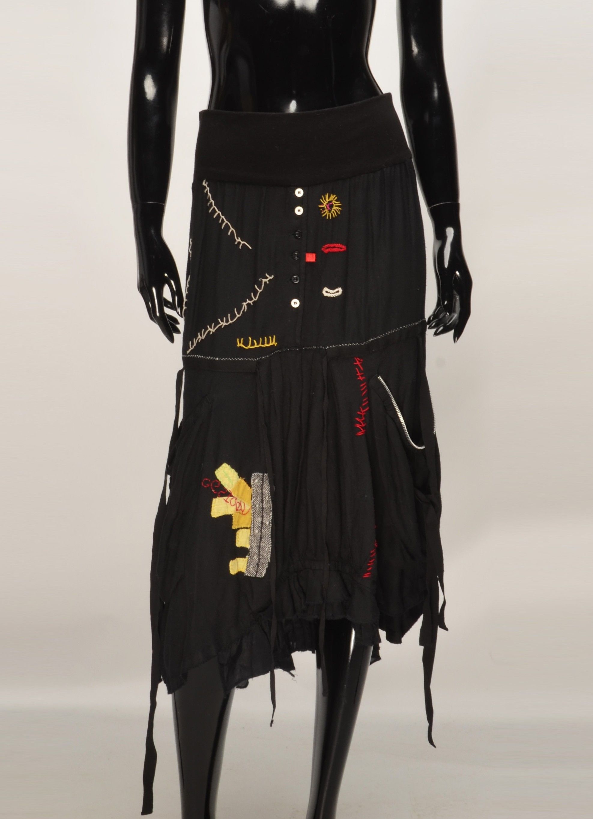 Desigual Desigual Grunge Avant Garde Embroidered Asymmetrical Skirt Size 28" / US 6 / IT 42 - 9 Thumbnail