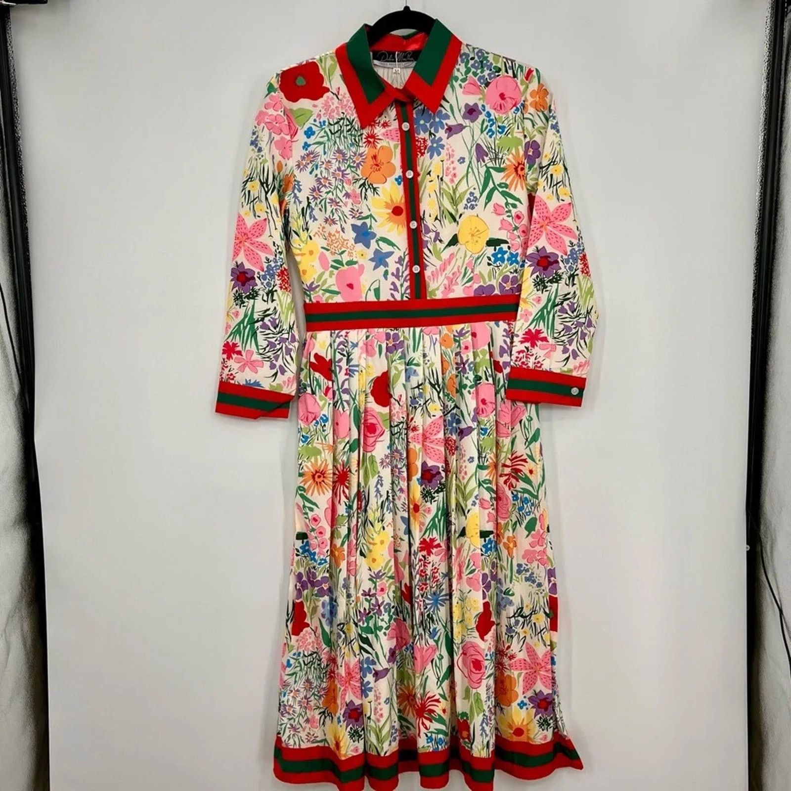 Designer NWT Dalia Macphee Floral Pleated Fit Flare Midi 50s Dress M Size M / US 6-8 / IT 42-44 - 2 Thumbnail