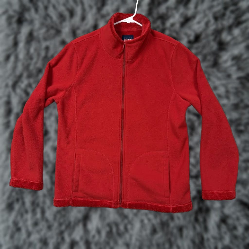 Basic Editions Basic Editions Jacket Women L Red Fleece Full Zip Mock Neck Lined Pockets Outdoor Fall Winter Solid Polyester Casual Womens Size L / US 10 / IT 46 - 1 Thumbnail