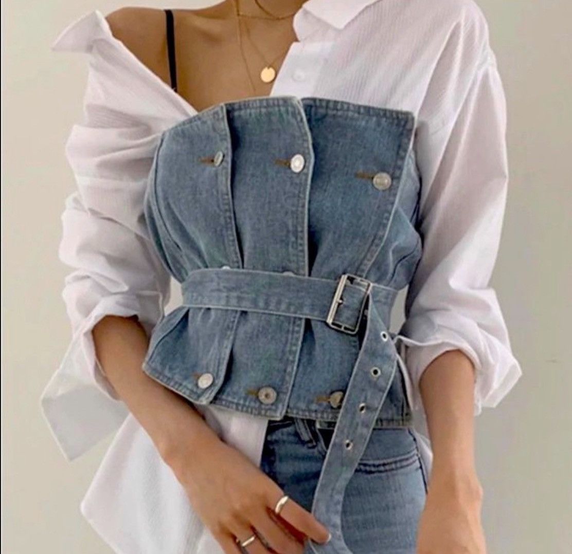 Designer × Other NWT, Lavishly Paris Luxury Double Breasted Denim Corset Size M / US 6-8 / IT 42-44 - 7 Thumbnail
